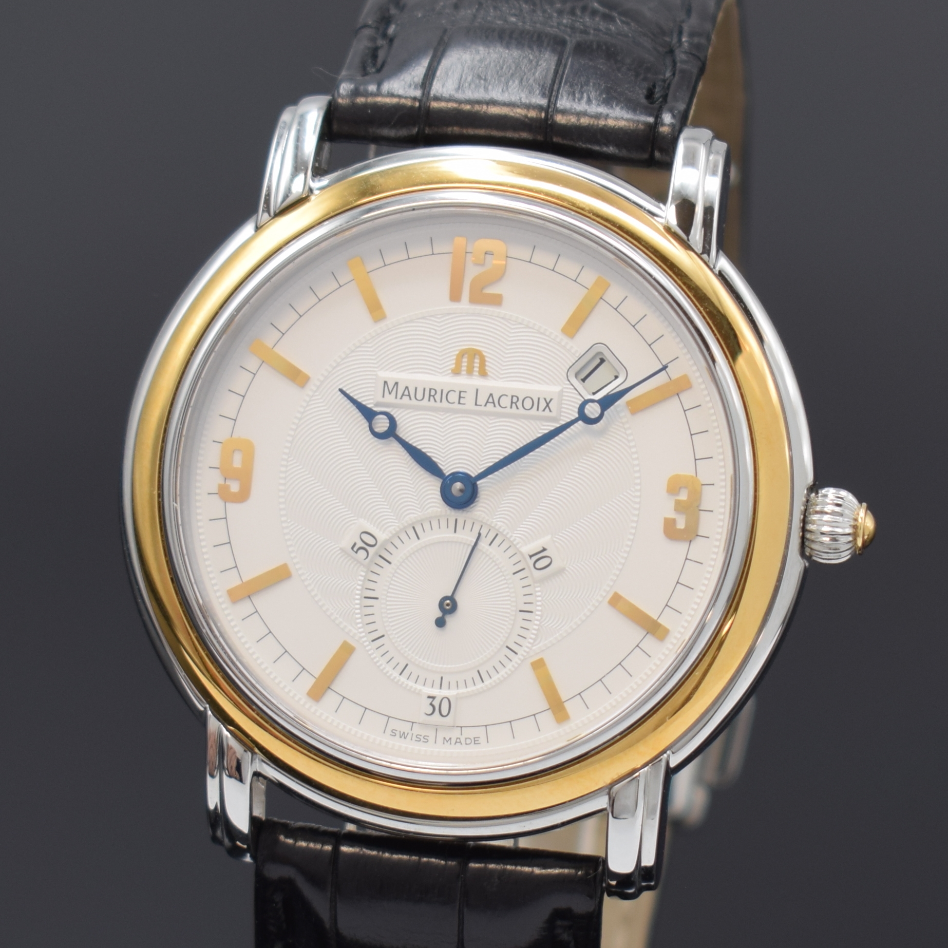 Detail a: MAURICE LACROIX nahezu neuwertige Armbanduhr aus der Masterpiece Serie Referenz MP 7028, Handaufzug, Schweiz um 2005, Edelstahl und 18k Gold ...