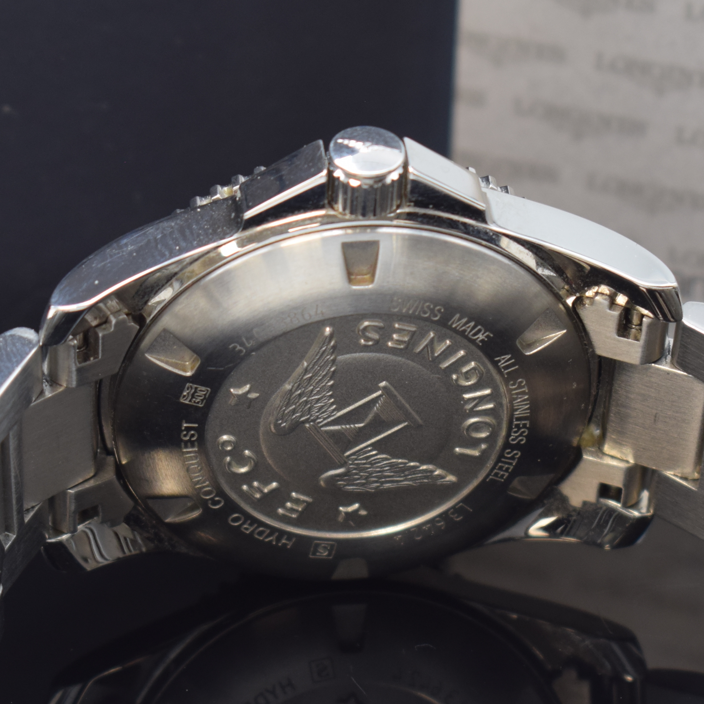 Detail d: LONGINES Herrenarmbanduhr Hydro Conquest Referenz L3.642.4, Automatik, Edelstahlgeh. inkl. Gliederband m. Tauchverlängerung und Faltschl., Boden und ...