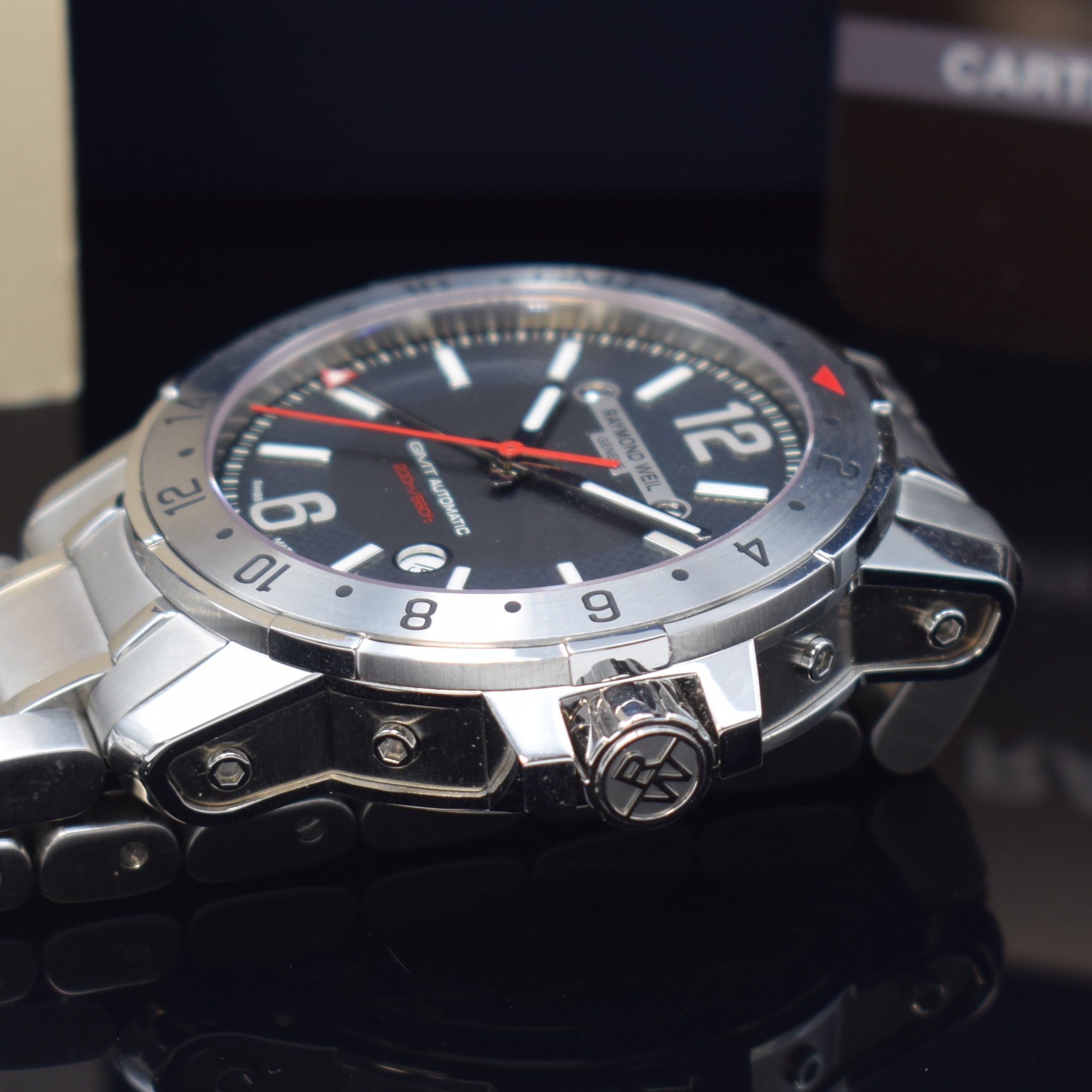 Detail c: RAYMOND WEIL Herrenarmbanduhr Nabucco GMT Referenz 3800, Automatik, Schweiz um 2015, massives Edelstahlgeh. inkl. Gliederband m. dopp. Faltschl., ...