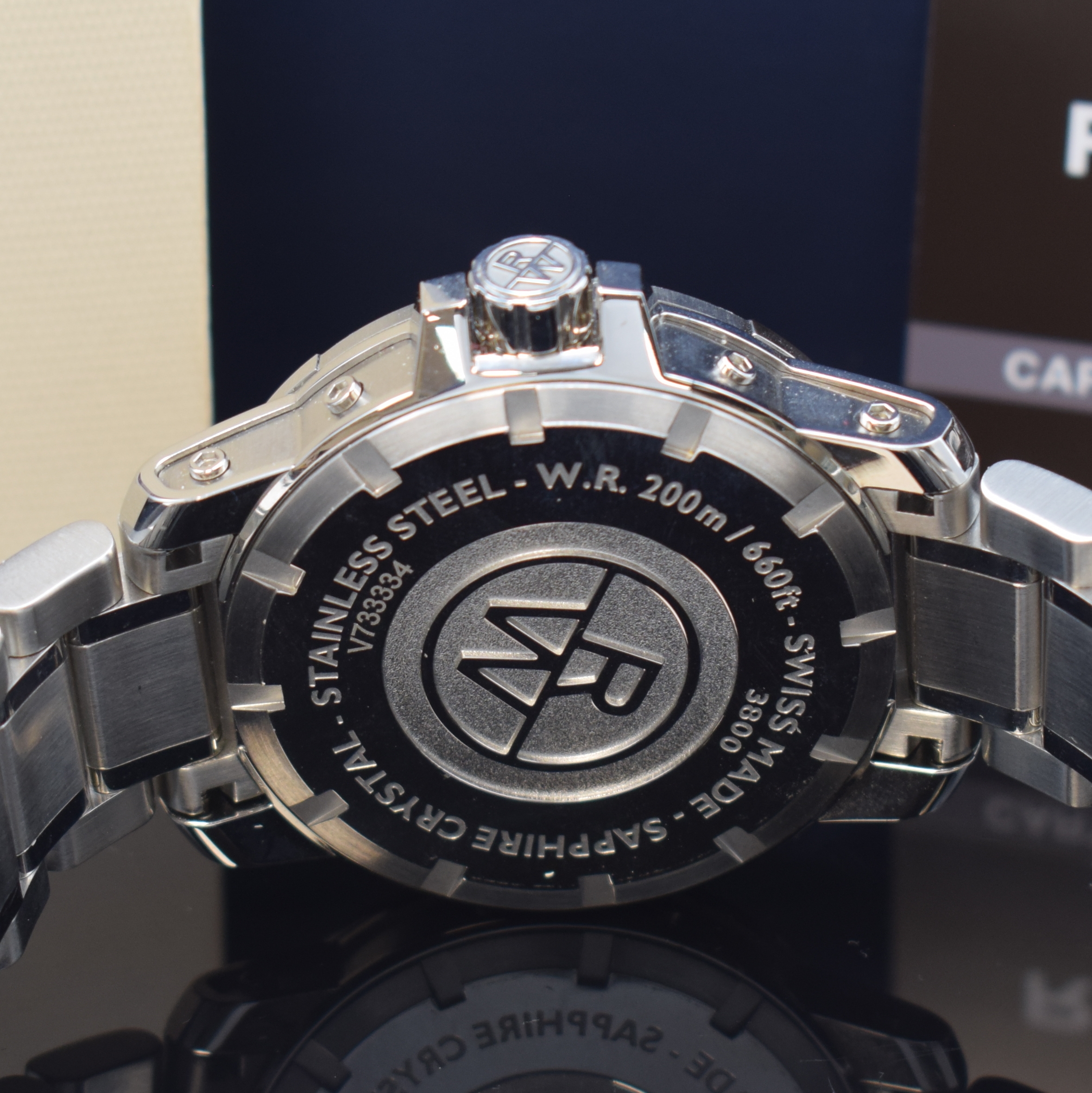 Detail d: RAYMOND WEIL Herrenarmbanduhr Nabucco GMT Referenz 3800, Automatik, Schweiz um 2015, massives Edelstahlgeh. inkl. Gliederband m. dopp. Faltschl., ...