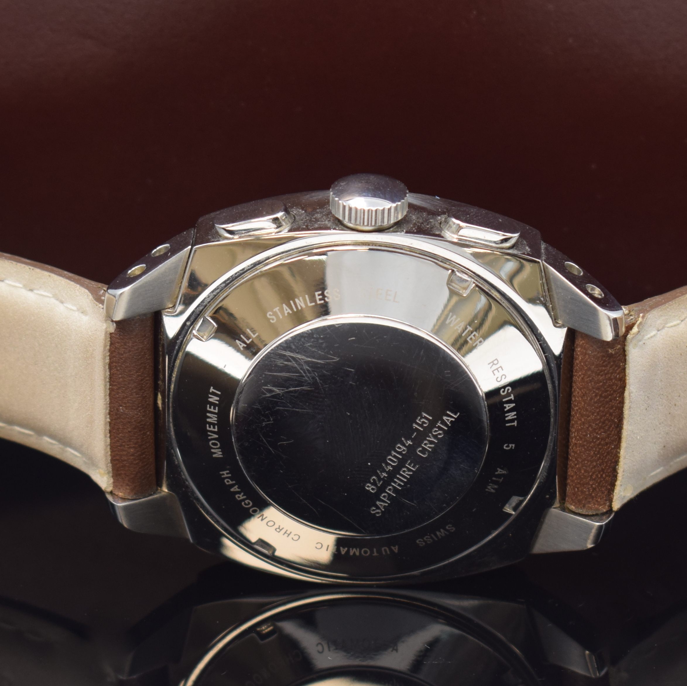 Detail c: CHRIST Armbandchronograph, Automatik, Deutschland/Schweiz um 2015, Edelstahlgeh. inkl. Lederband, Boden verschr., schwarzes Kontrastzifferbl., Anz. ...