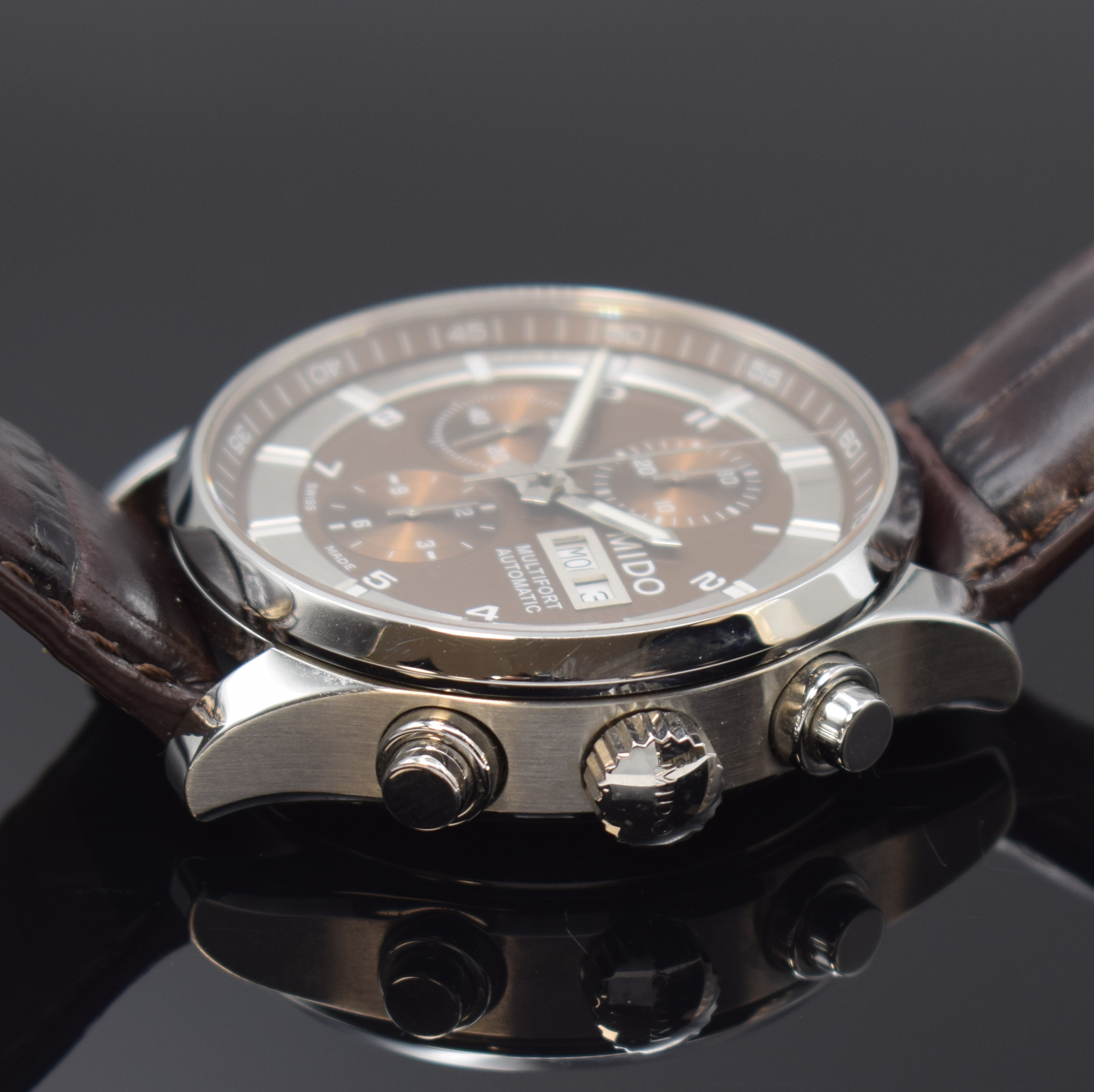 Detail c: MIDO Armbandchronograph Multifort Referenz M005614A, Automatik, Schweiz um 2020, Edelstahlgeh. inkl. orig. Lederband m. dopp. Faltschl., beids. ...
