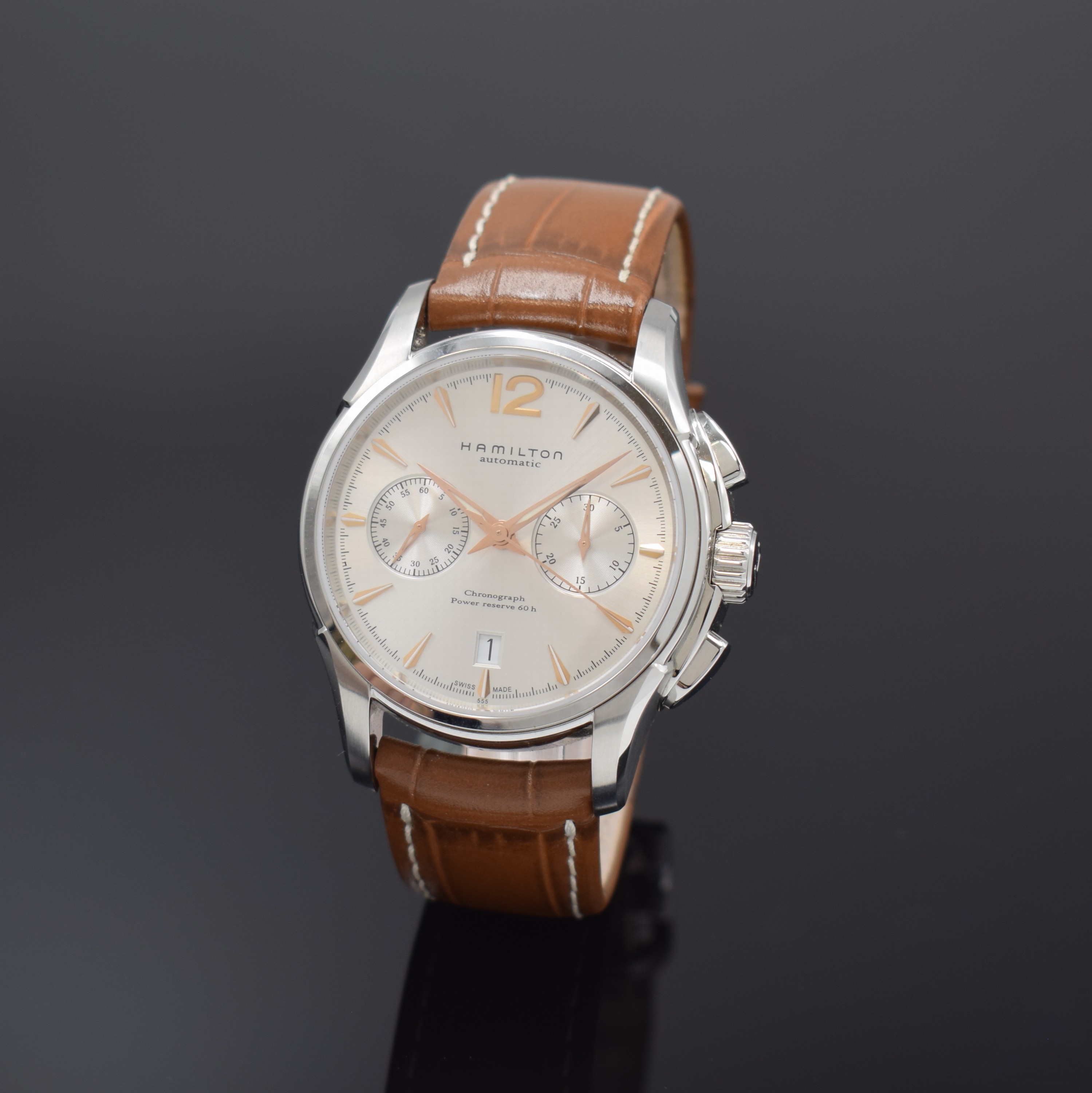 HAMILTON Herrenarmbanduhr Jazzmaster Referenz H326060, Automatik, Schweiz um 2020, Edelstahlgeh. inkl. orig. Lederband m. orig. Dornschl., beids. ...
