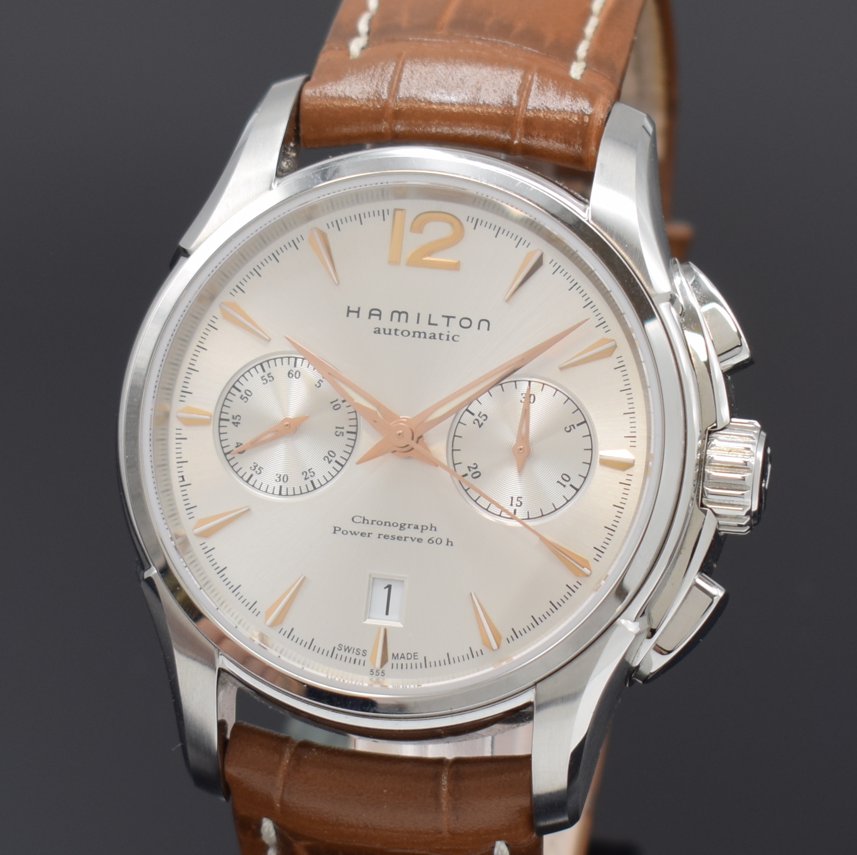 Detail a: HAMILTON Herrenarmbanduhr Jazzmaster Referenz H326060, Automatik, Schweiz um 2020, Edelstahlgeh. inkl. orig. Lederband m. orig. Dornschl., beids. ...