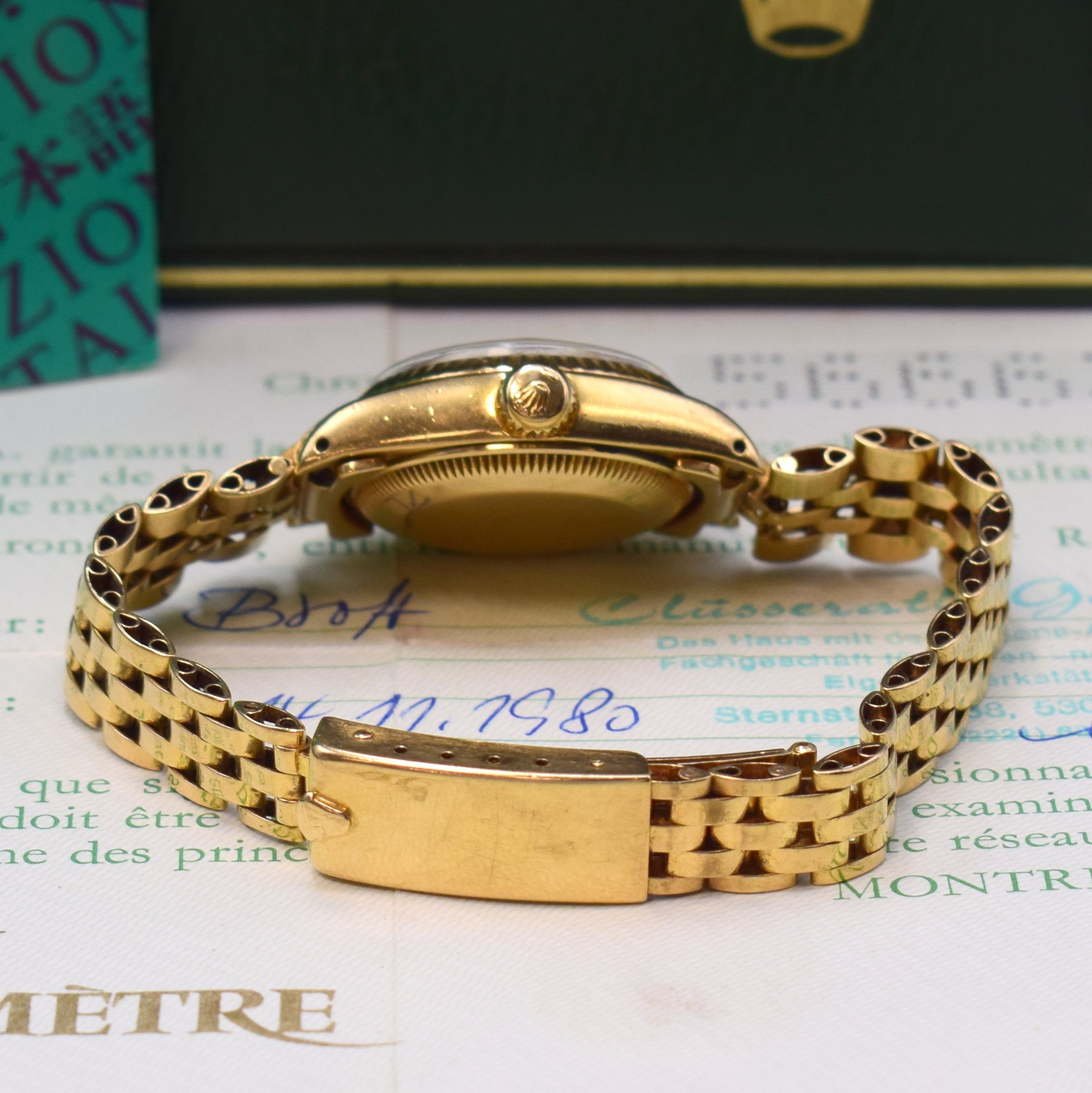 Detail b: ROLEX Damenarmbanduhr Referenz 6917 in GG 750/000 am Jubileeband mit Box und Papier, Schweiz lt. orig. Papier verk. 1980, Automatik, verschr. ...