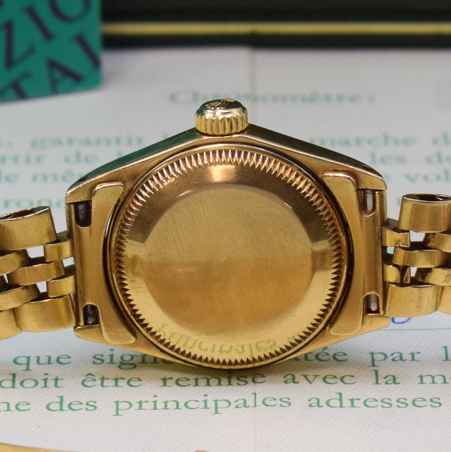 Detail e: ROLEX Damenarmbanduhr Referenz 6917 in GG 750/000 am Jubileeband mit Box und Papier, Schweiz lt. orig. Papier verk. 1980, Automatik, verschr. ...