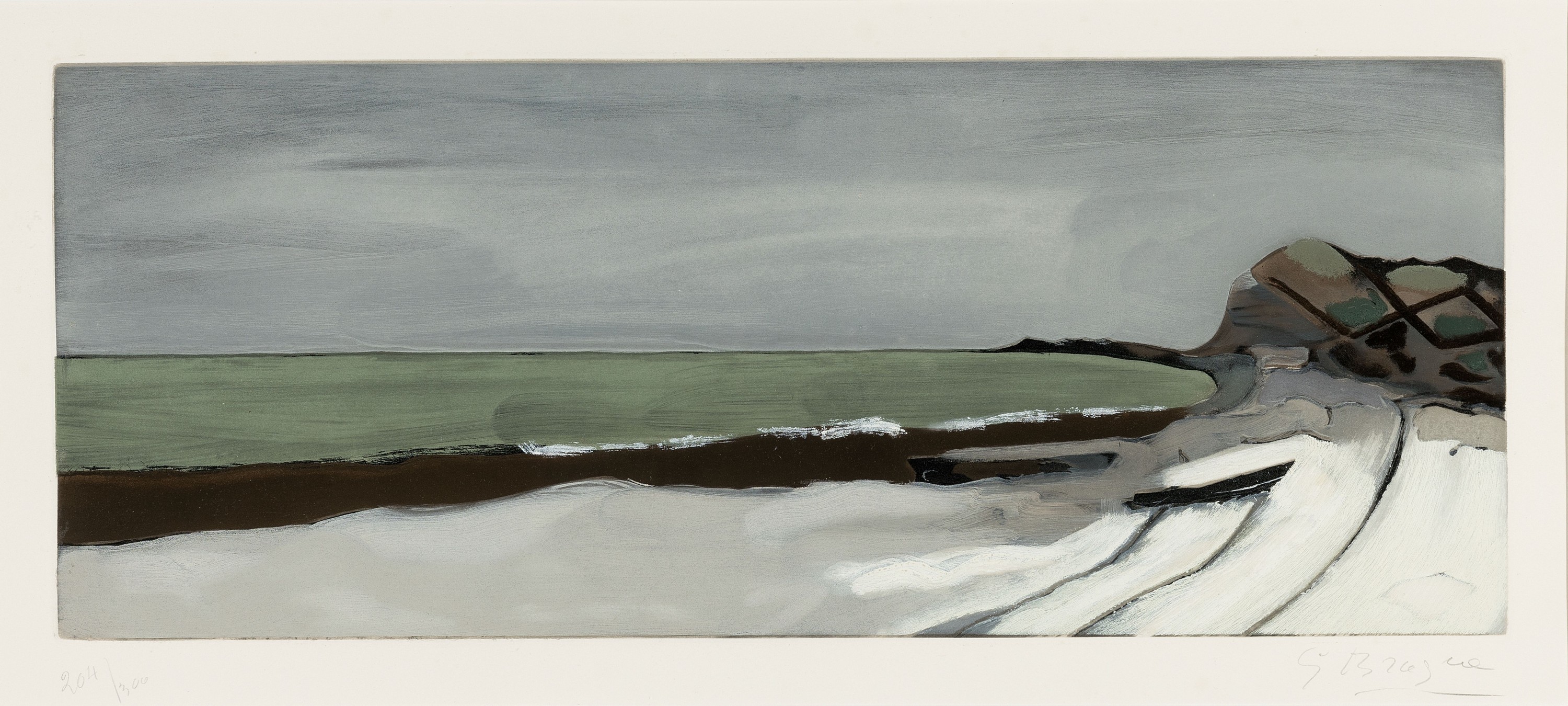 Georges Braque, 1882-1963, Varengeville, Farbradierung von 1955, handsigniert, num. 204/300, ca. 26x64.4cm, PP, u.Gl., R. ca. 64x95cm