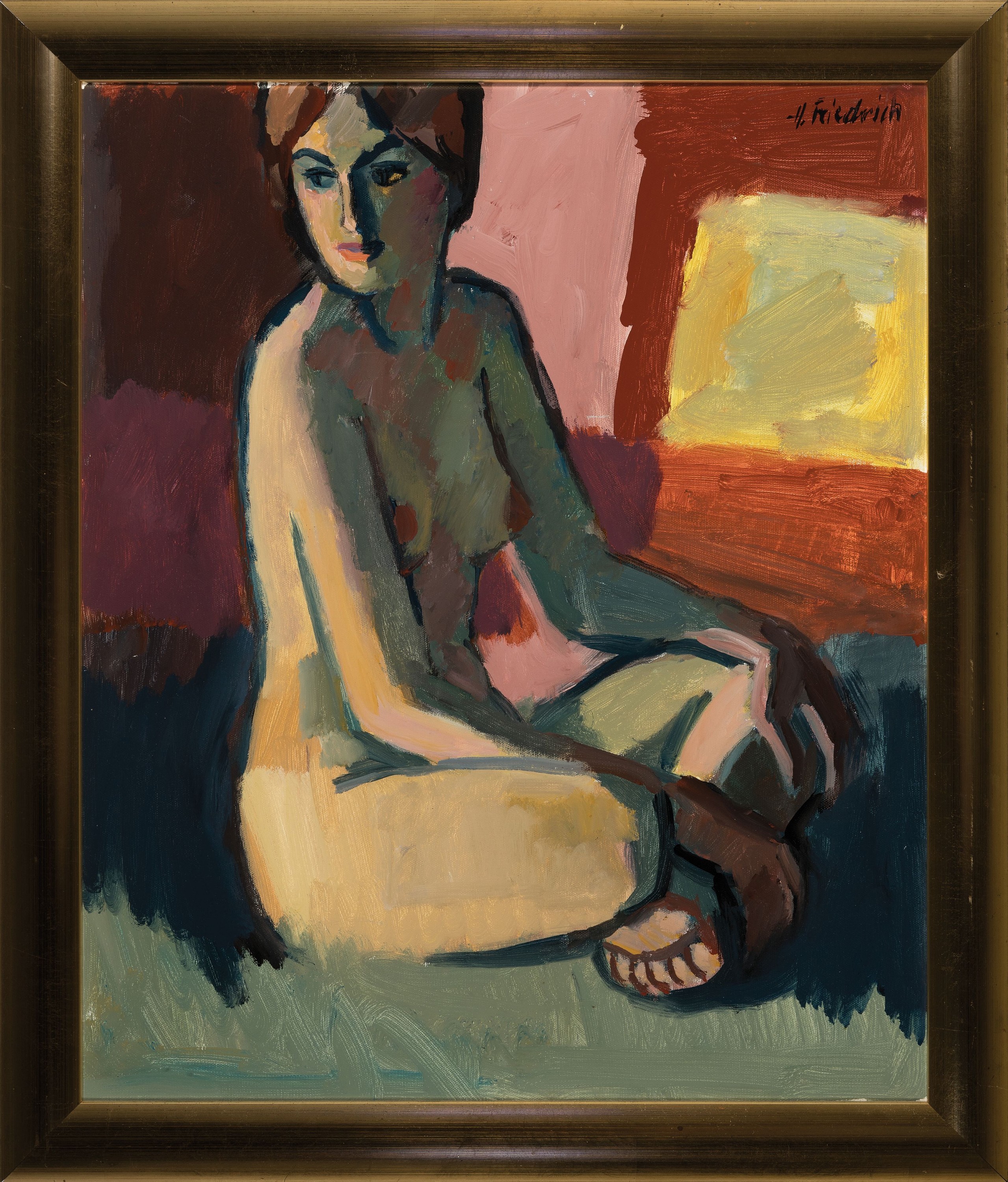 Detail k: Heinz Friedrich, 1924 - 2018 Schwetzingen, Studium an der Kunstakademie Karlruhe bei Laible und Schnarrenberger, hier: Frauenakt, Öl/Lwd., re. o. ...