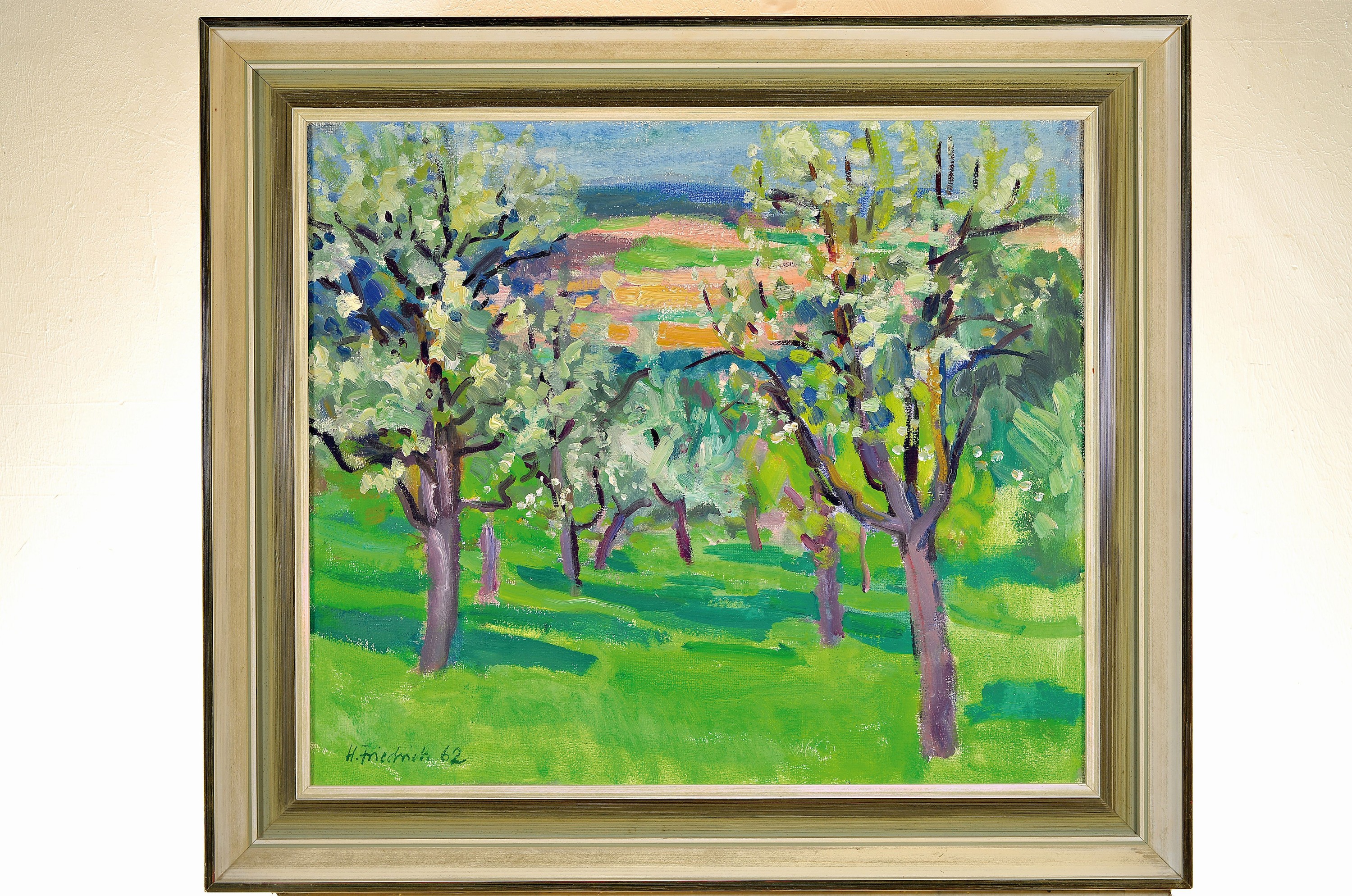 Detail k: Heinz Friedrich, 1924 - 2018 Schwetzingen, Studium an der Kunstakademie Karlruhe bei Laible und Schnarrenberger, Kirschblüte an derBergstraße, ...