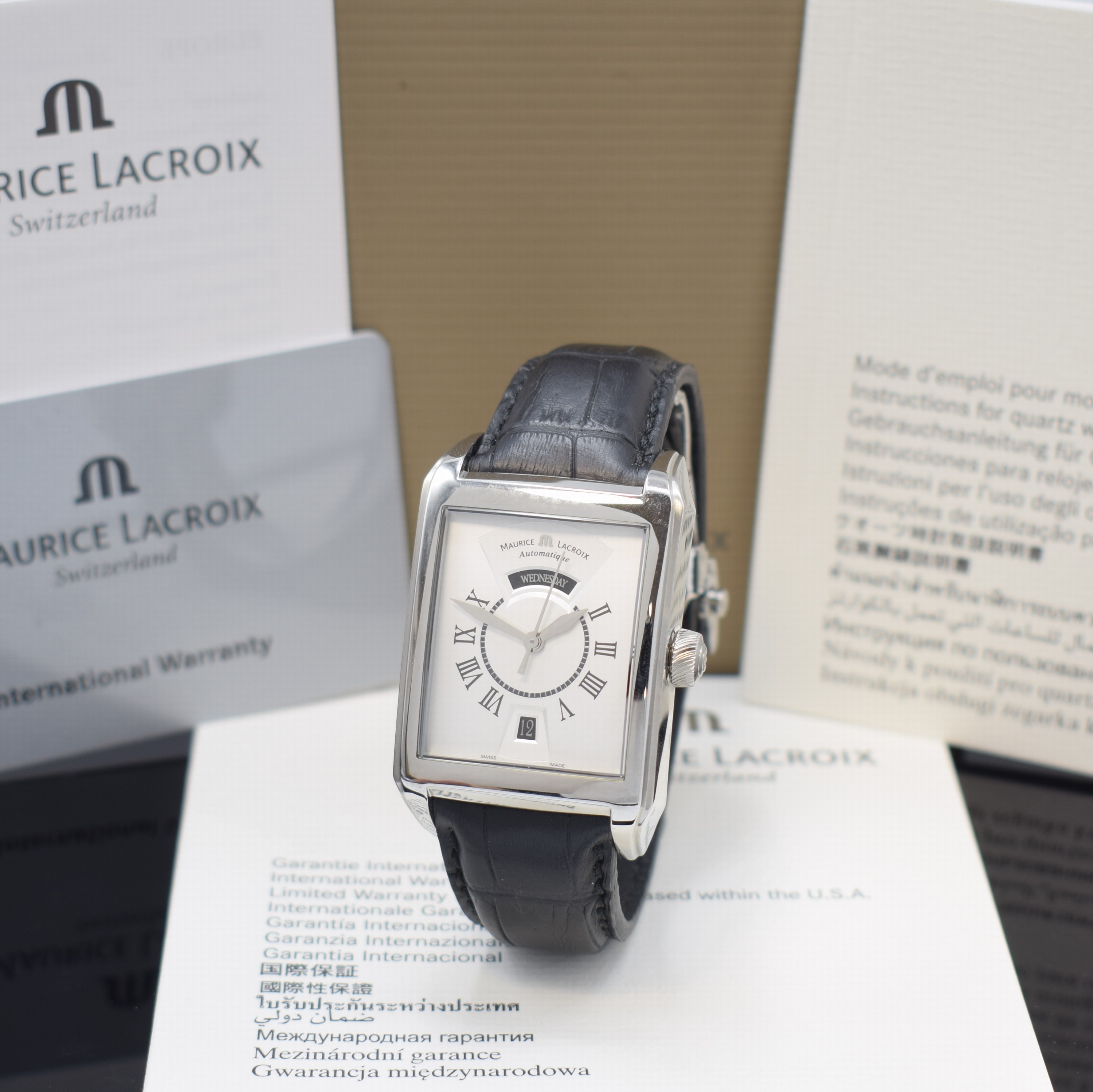 MAURICE LACROIX Pontos Herrenarmbanduhr mit Tag und Datum Referenz PT6137, Automatik, Schweiz um 2010, beids. vergl. Edelstahlgeh. inkl. orig. ...