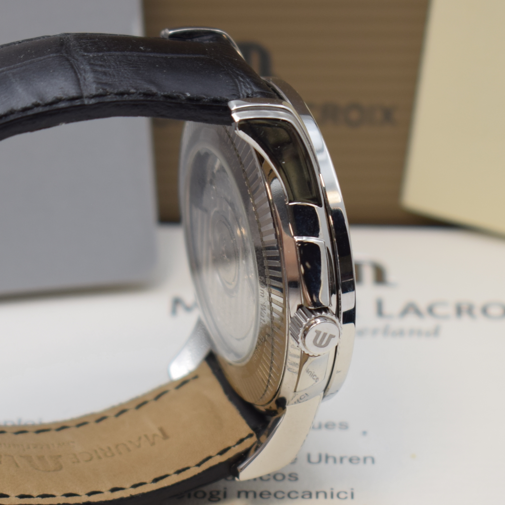Detail c: MAURICE LACROIX Herrenarmbanduhr Pontos Reserve de Marche Referenz PT6088, Automatik, Schweiz um 2009, Edelstahlgeh. inkl. orig. Lederband m. orig. ...