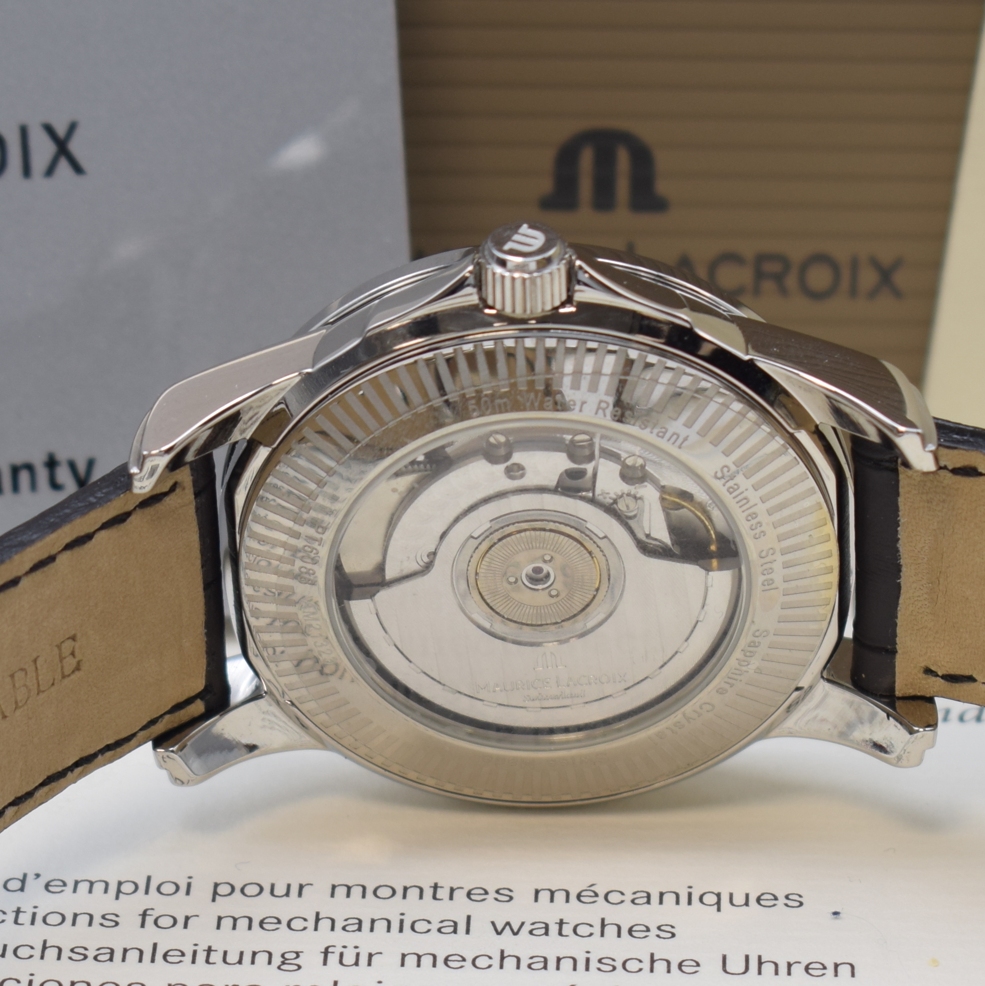 Detail d: MAURICE LACROIX Herrenarmbanduhr Pontos Reserve de Marche Referenz PT6088, Automatik, Schweiz um 2009, Edelstahlgeh. inkl. orig. Lederband m. orig. ...