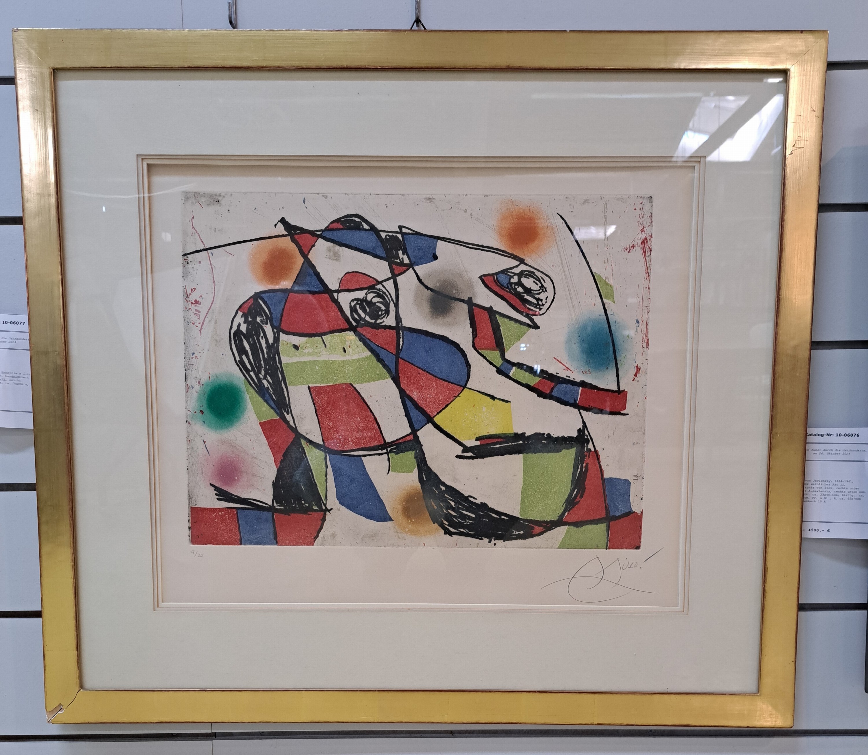 Detail a: Joan Miro, 1893-1983, Enrajolats III, Farbradierung von 1979, handsigniert und num. 9/30, ca. 39x52, leicht gebräunt, PP, u.Gl., R. ca. 76x86cm, ...
