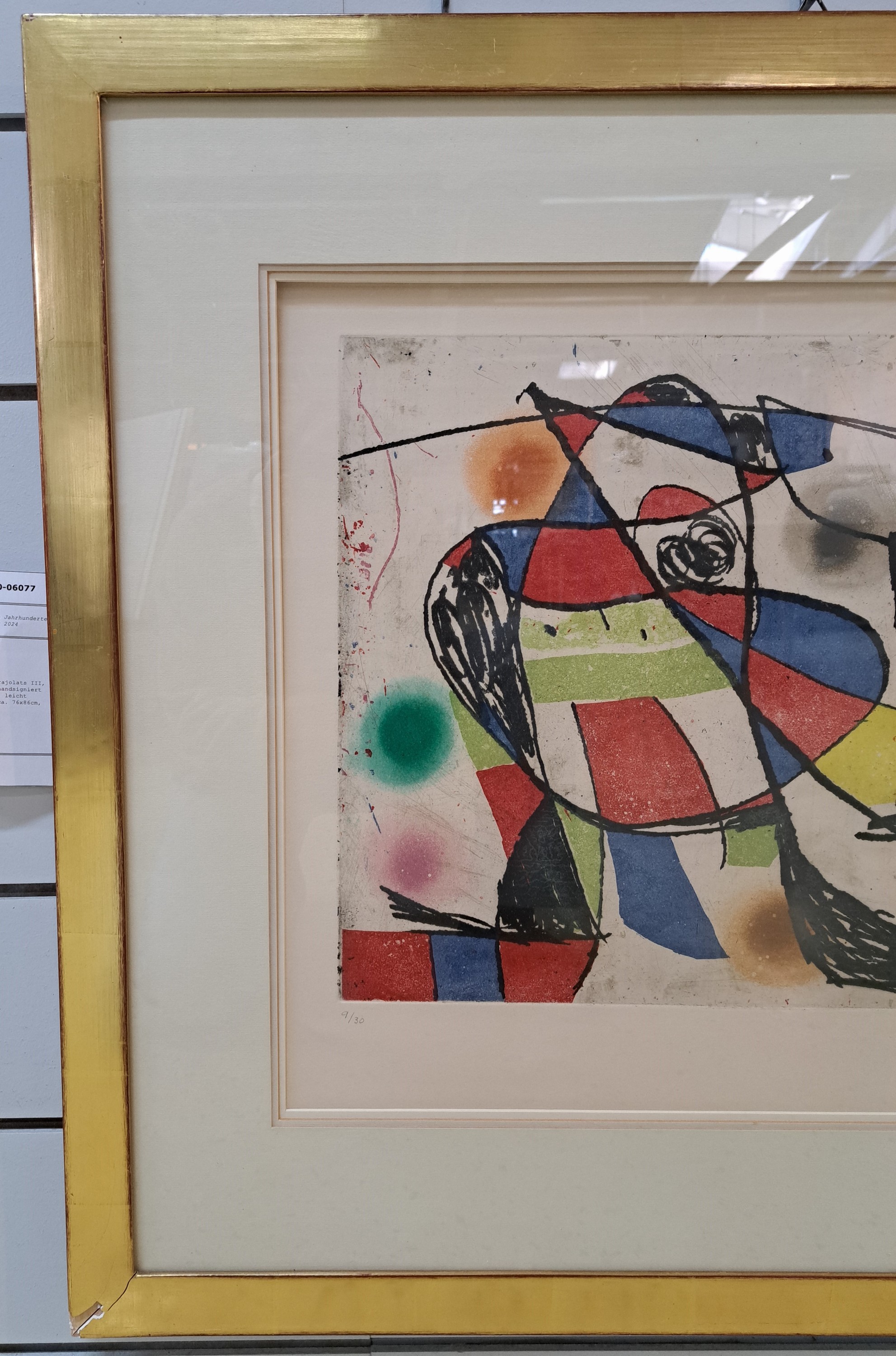 Detail b: Joan Miro, 1893-1983, Enrajolats III, Farbradierung von 1979, handsigniert und num. 9/30, ca. 39x52, leicht gebräunt, PP, u.Gl., R. ca. 76x86cm, ...
