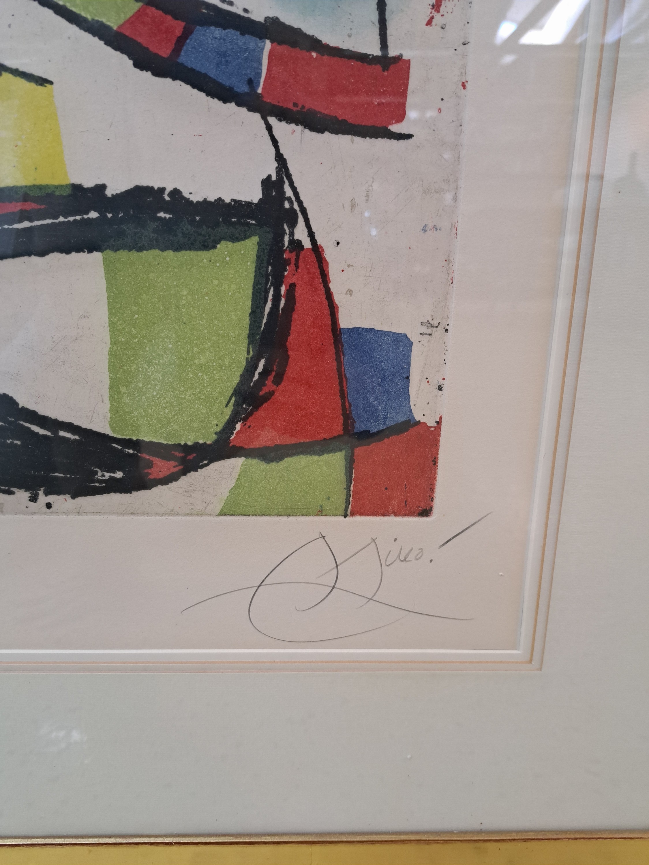 Detail c: Joan Miro, 1893-1983, Enrajolats III, Farbradierung von 1979, handsigniert und num. 9/30, ca. 39x52, leicht gebräunt, PP, u.Gl., R. ca. 76x86cm, ...
