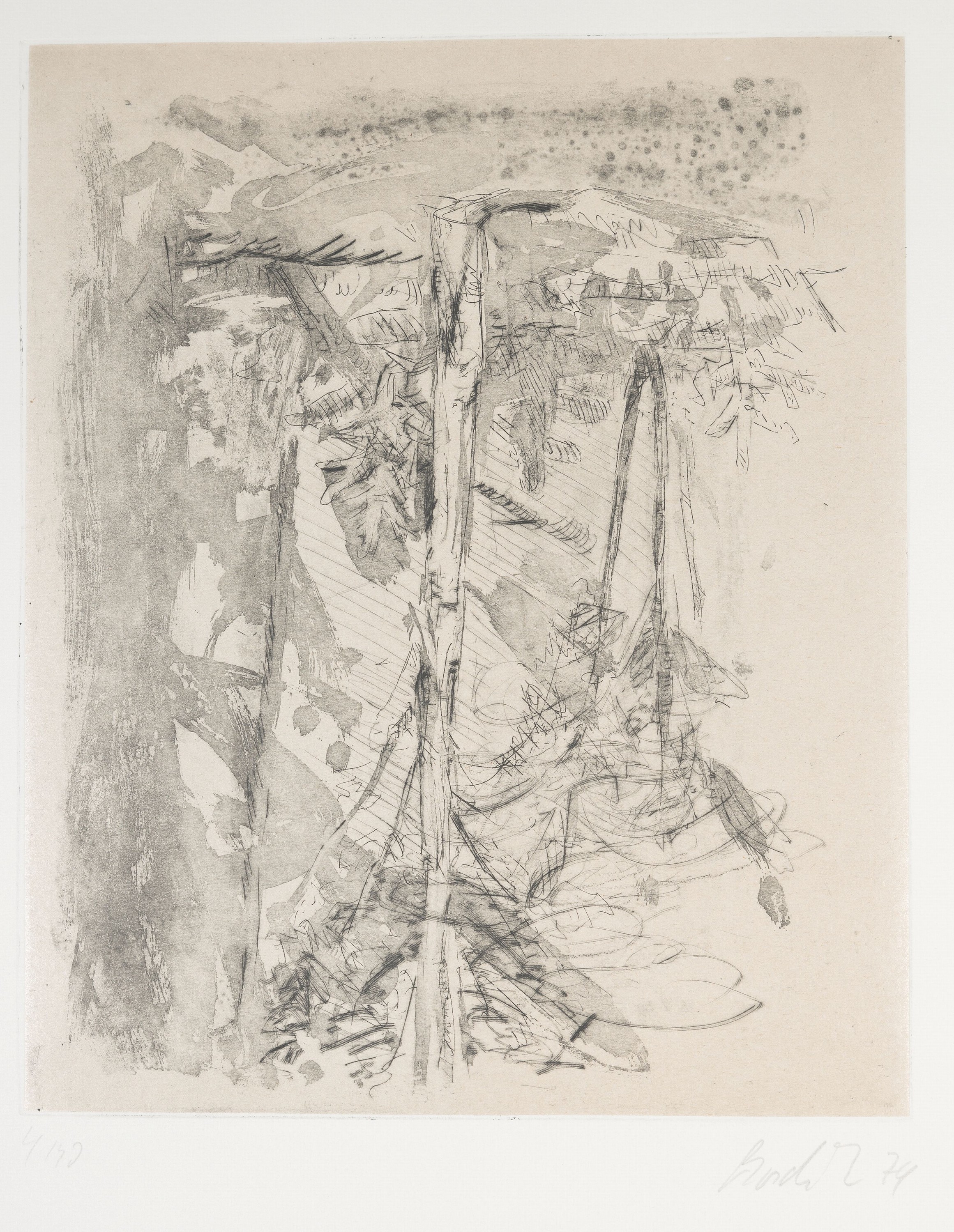 Detail c: Georg Baselitz, geb. 1938, Radierung aus der Folge: Bäume, 1974, handsign. und num. 4/30, ca. 30x24cm