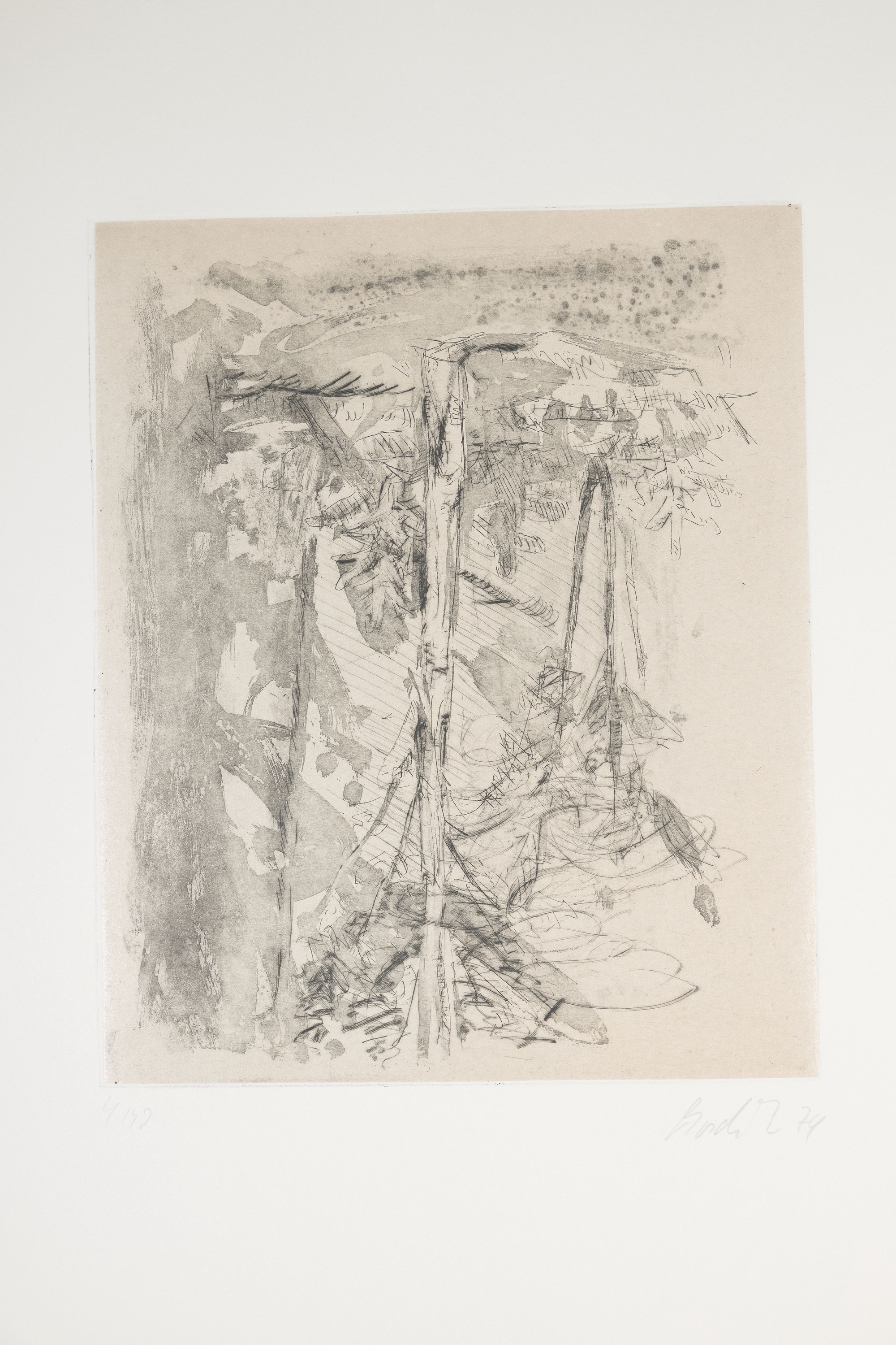 Detail n: Georg Baselitz, geb. 1938, Radierung aus der Folge: Bäume, 1974, handsign. und num. 4/30, ca. 30x24cm