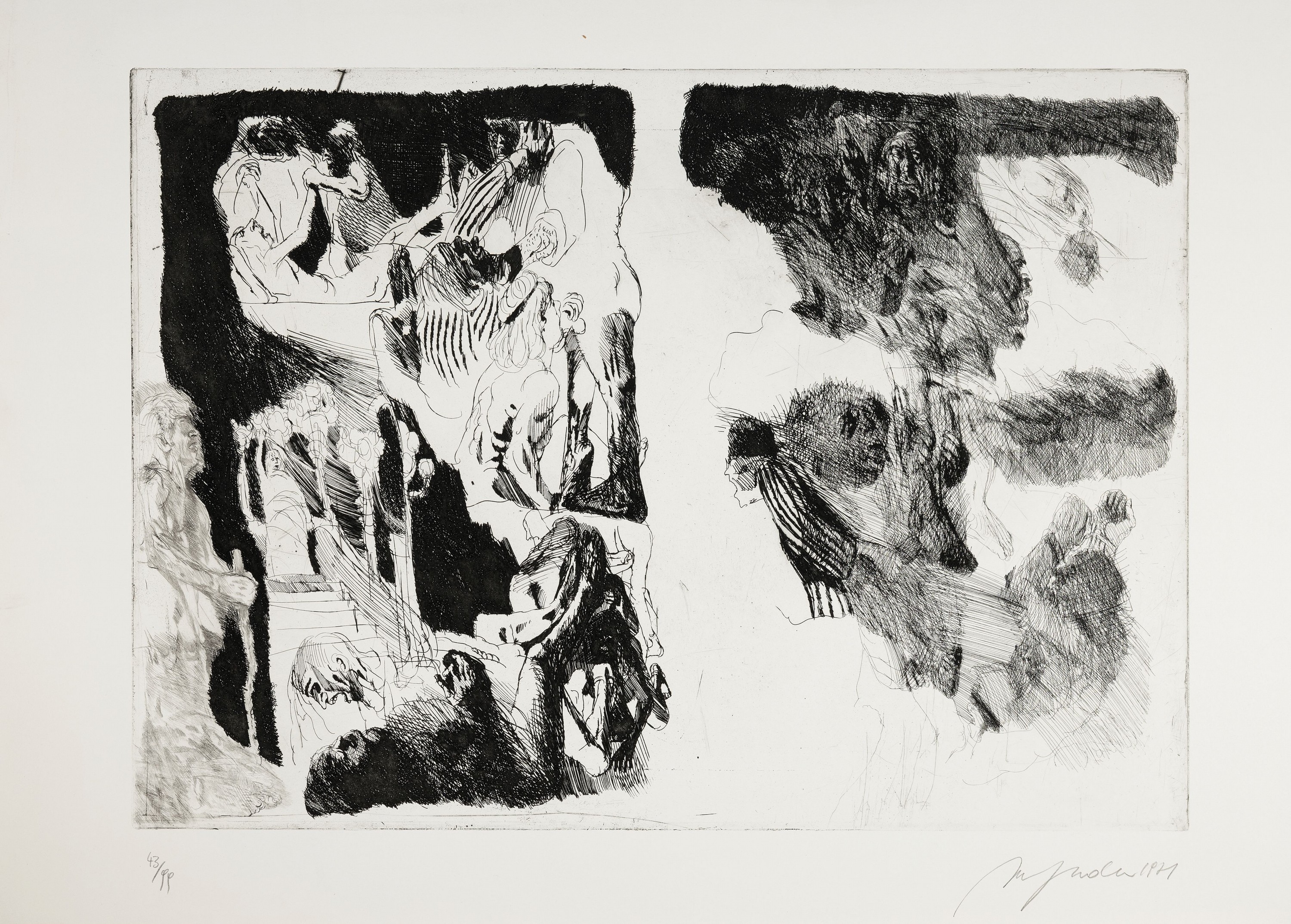 Alfred Hrdlicka, 1928-2009, Schafender Samson, Radierung von 1971, handsign., num. 43/99, ca. 49x69cm, Ränder min. besch