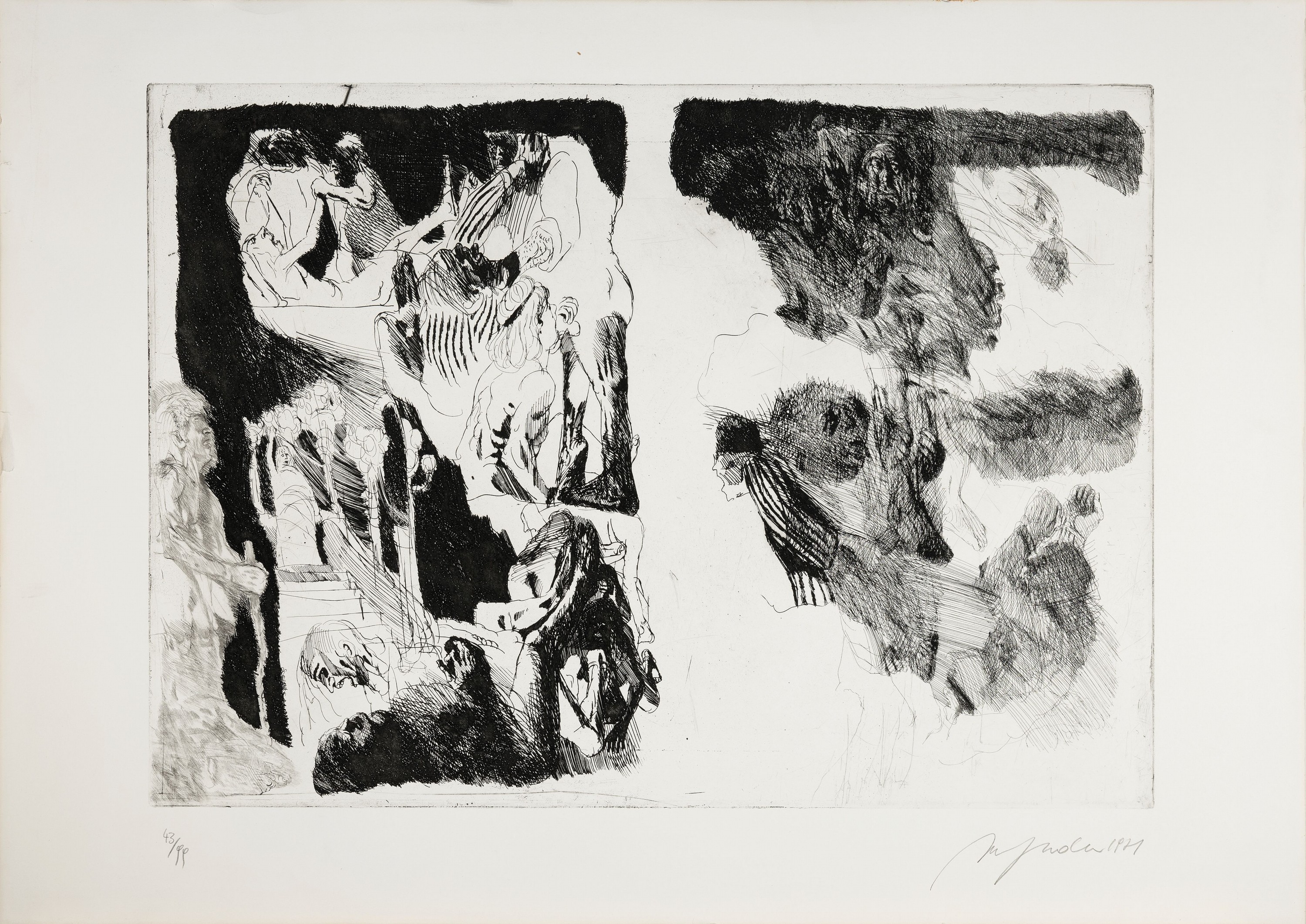 Detail k: Alfred Hrdlicka, 1928-2009, Schafender Samson, Radierung von 1971, handsign., num. 43/99, ca. 49x69cm, Ränder min. besch