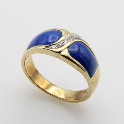 Image Ring mit Lapislazuli und Diamanten, GG 585/ 000, 2 Lapis, Diam. zus. ca. 0.05 ct ...