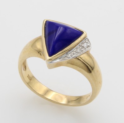 Image Ring mit Lapislazuli und Diamanten, GG 585/ 000, Lapislazuli in anged. Pyramidenform, ...