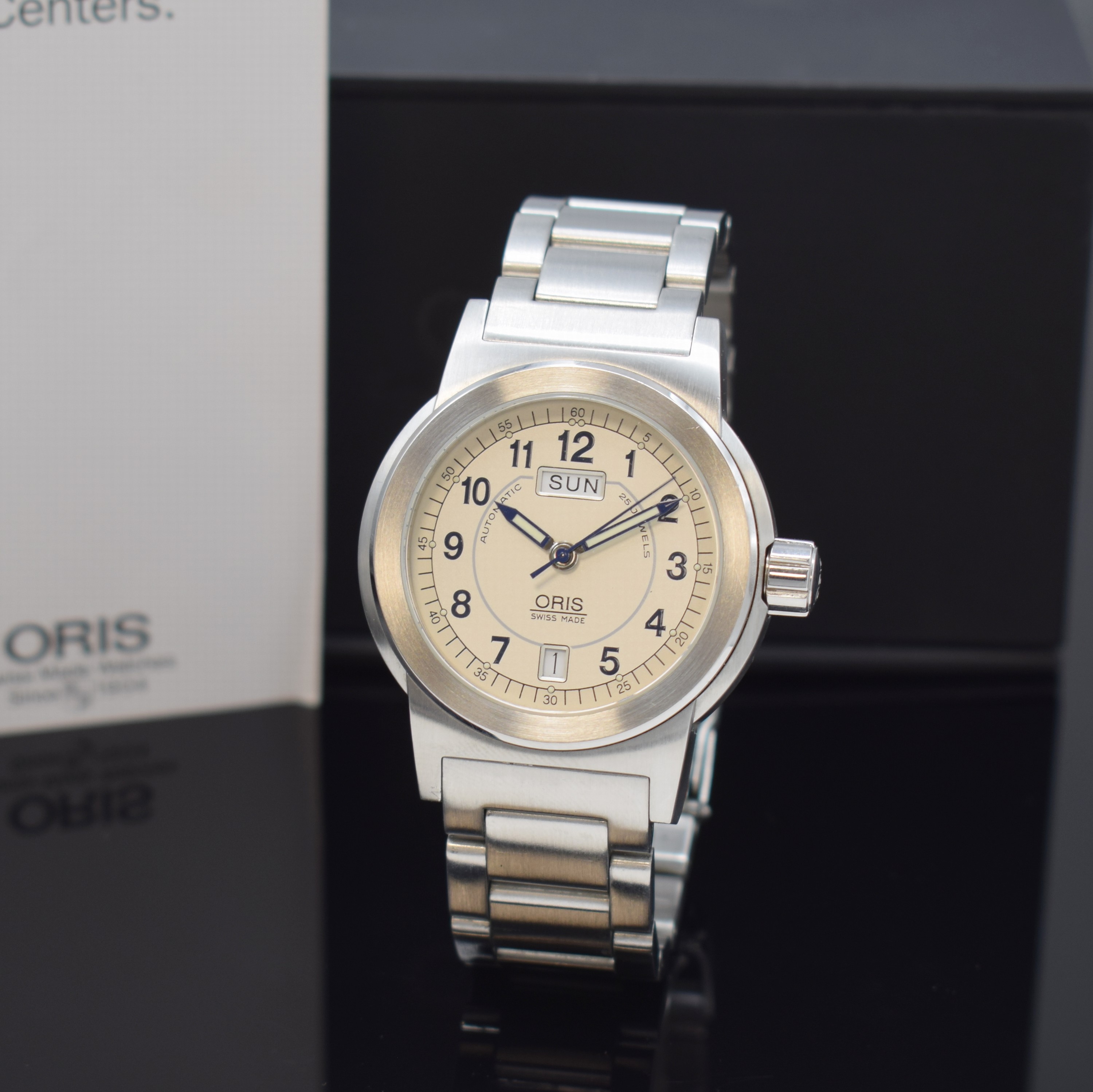 ORIS Big Crown BC3 Herrenarmbanduhr Referenz 7500, Schweiz um 2000, Automatik, beids. vergl. Edelstahlgeh. inkl. Gliederband m. Faltschl., Boden ...