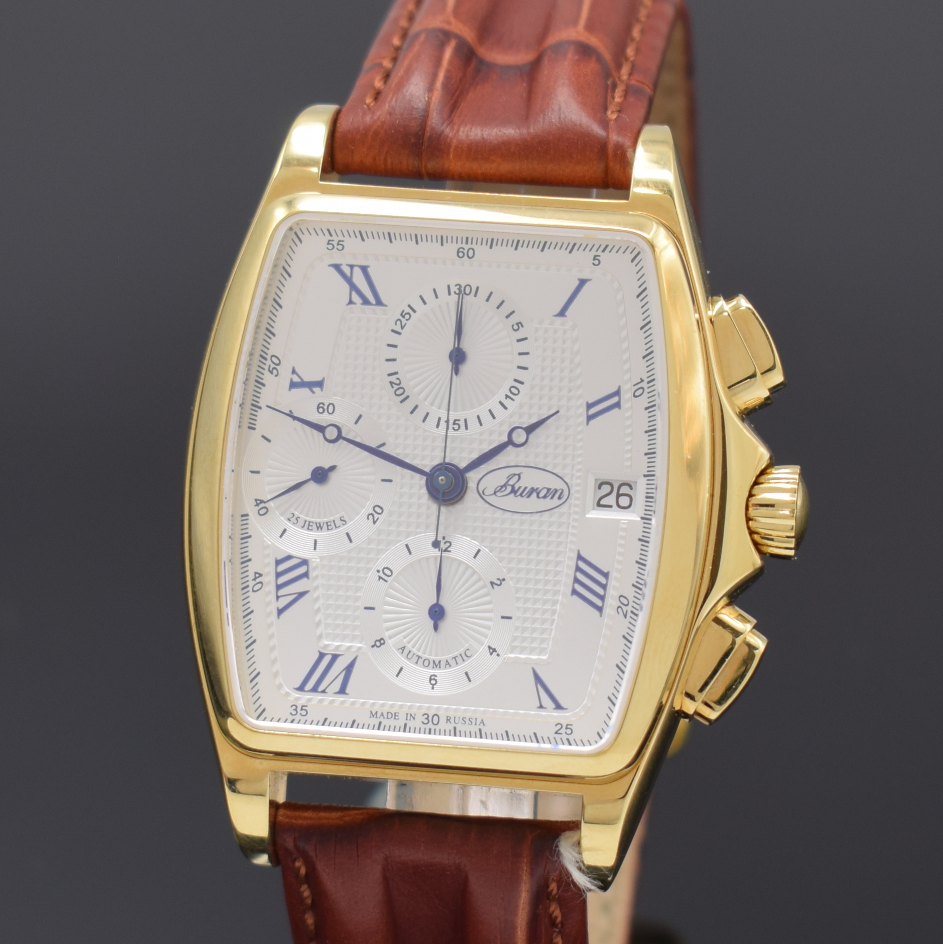 Detail a: BURAN auf 200 Stück limitierter Armbandchronograph, Automatik, Russland/Schweiz um 2010, verg. Geh. inkl. orig. Lederband m. orig. Dornschl., Boden ...