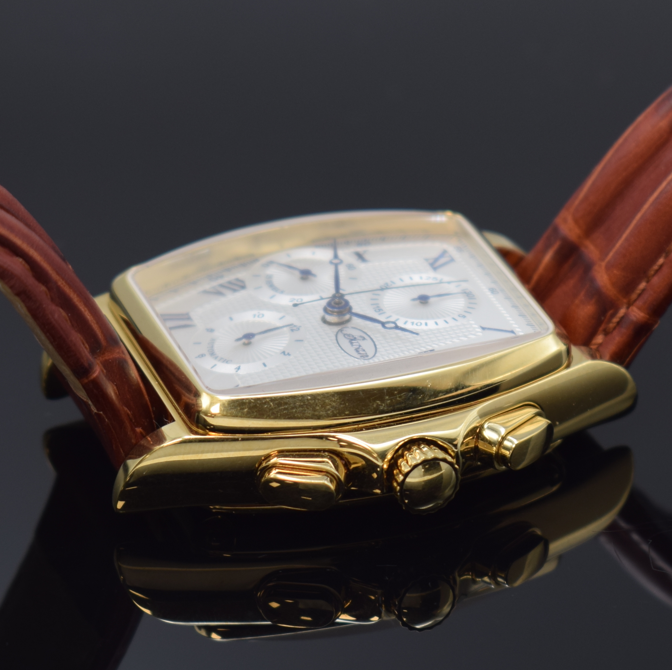 Detail c: BURAN auf 200 Stück limitierter Armbandchronograph, Automatik, Russland/Schweiz um 2010, verg. Geh. inkl. orig. Lederband m. orig. Dornschl., Boden ...