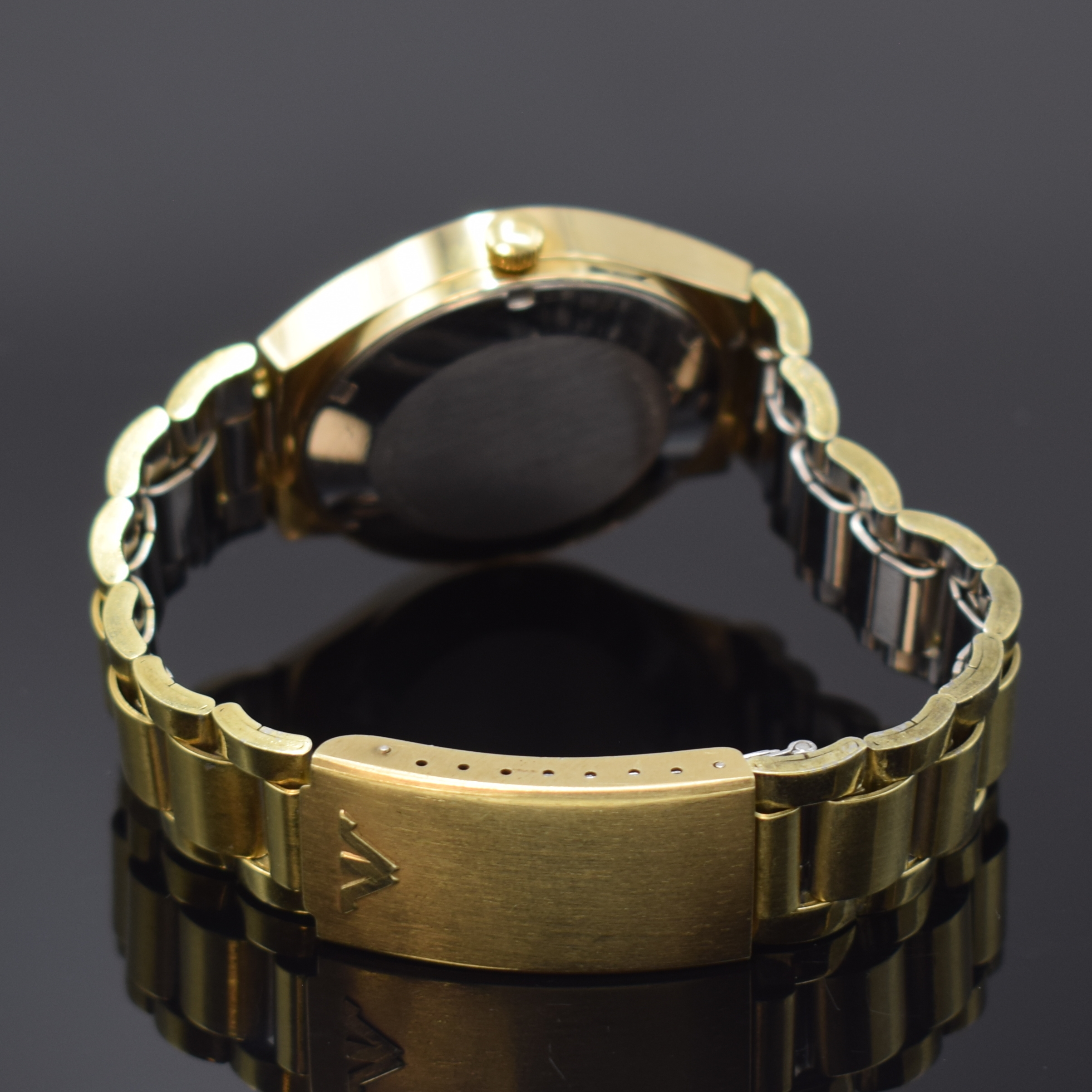 Detail b: WITTNAUER Herrenarmbanduhr, Automatik, Schweiz fürden US-Markt um 1970, verg. Geh. inkl. orig. Gliederband m. Faltschl., Edelstahlboden verschr., ...