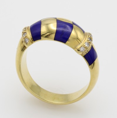 Image Ring mit Lapislazuli und Diamanten, GG 750/ 000, 6 Lapiseinlagen, Diam. zus. ca. 0.16 ct ...