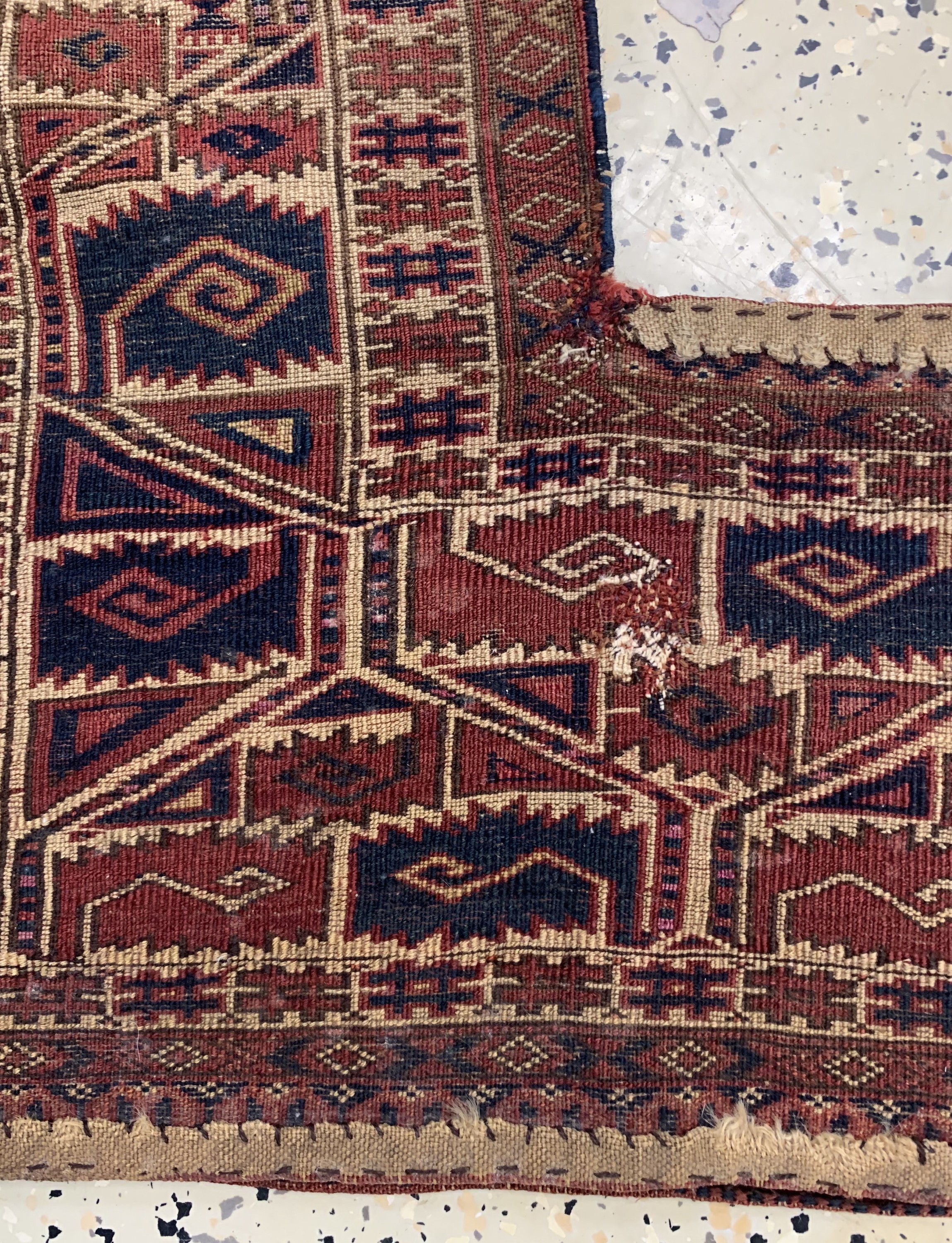Detail f: Antiker Yomud"Kapunuk", Turkmenistan, 19.Jhd, Wolle auf Wolle, ca. 100 x 115 cm, EHZ: 2, (alte Reparaturen)