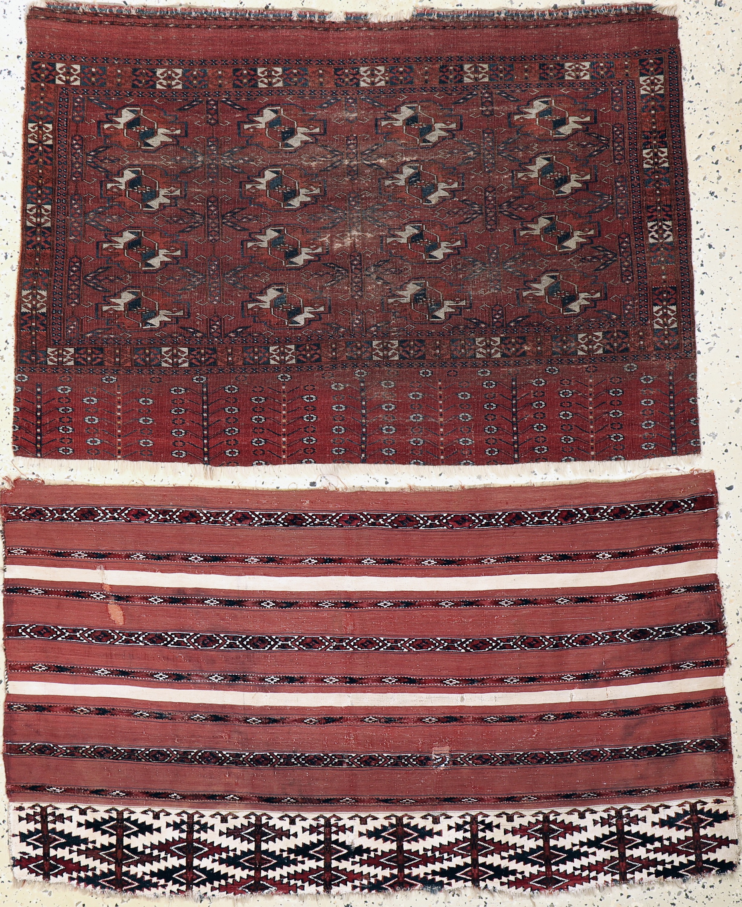 2 Lots Tekke Ak-Tschowal &, Tekke Tschowal Turkmenistan, 19.Jhd, Wolle auf Wolle, ca. 119x 66 cm, EHZ: 3-4