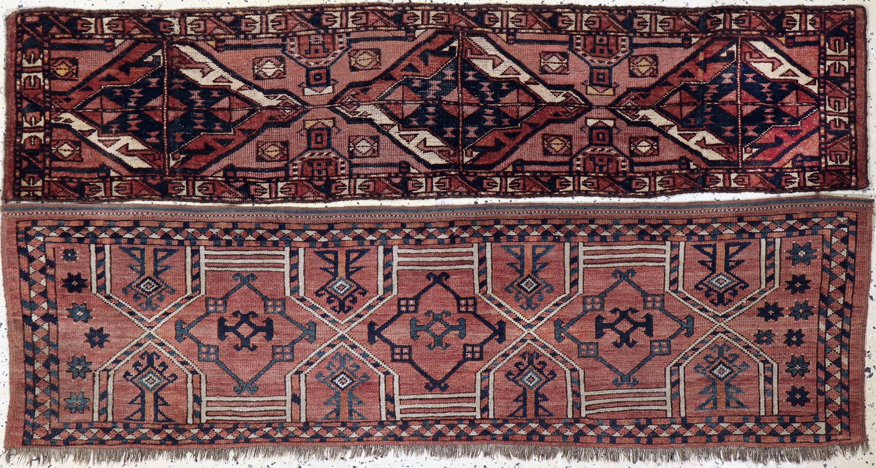 2 Lots Jollar Tschowal, Ersari Turkmenistan, 19.Jhd, Wolle auf Wolle, ca. 153x 44 cm, EHZ: 3