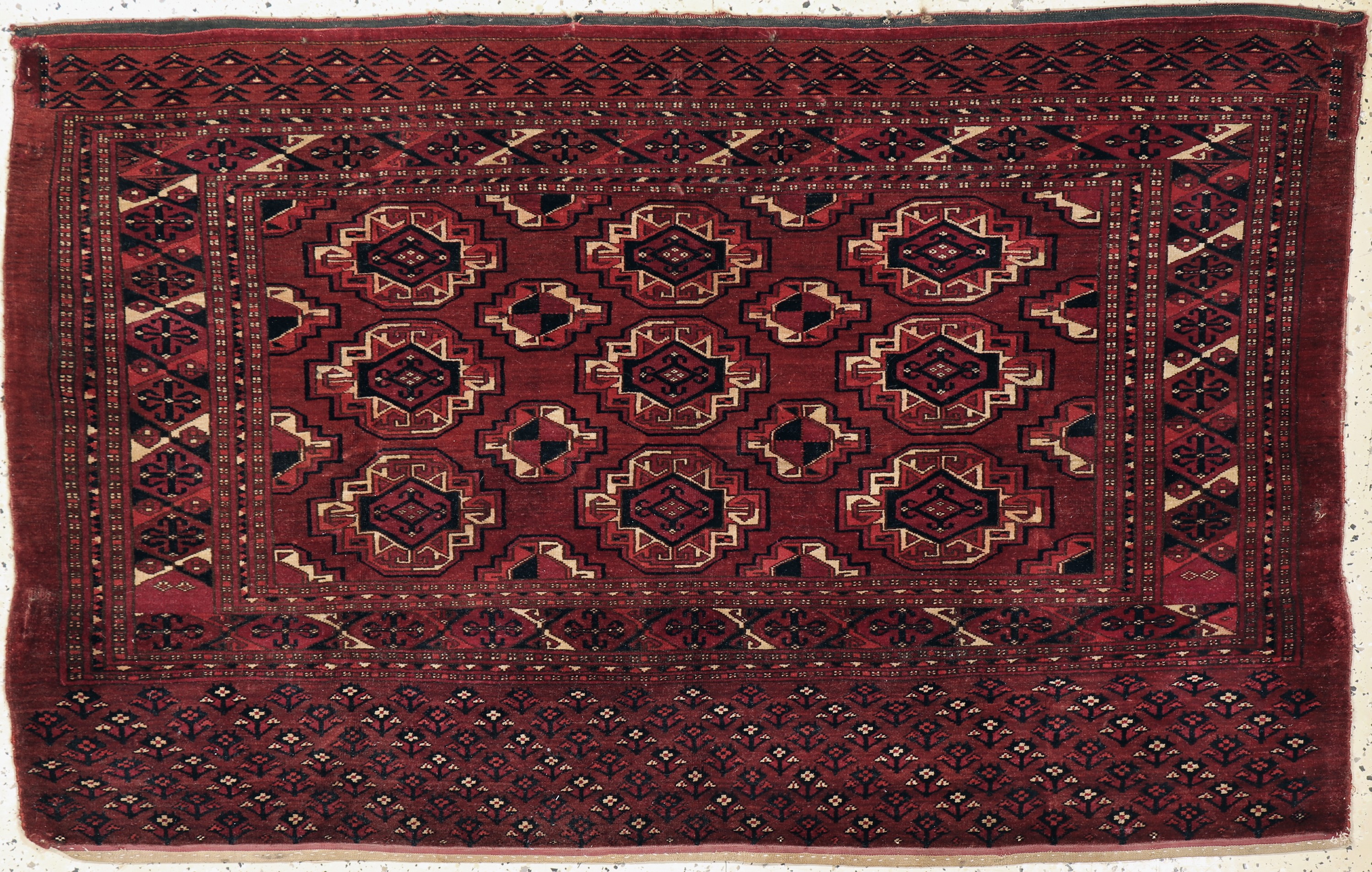 Antiker Saryk Tschowal, Turkmenistan, um 1900, Wolle auf Wolle, ca. 152 x 97 cm, EHZ: 2-3, (alte Reparaturen)