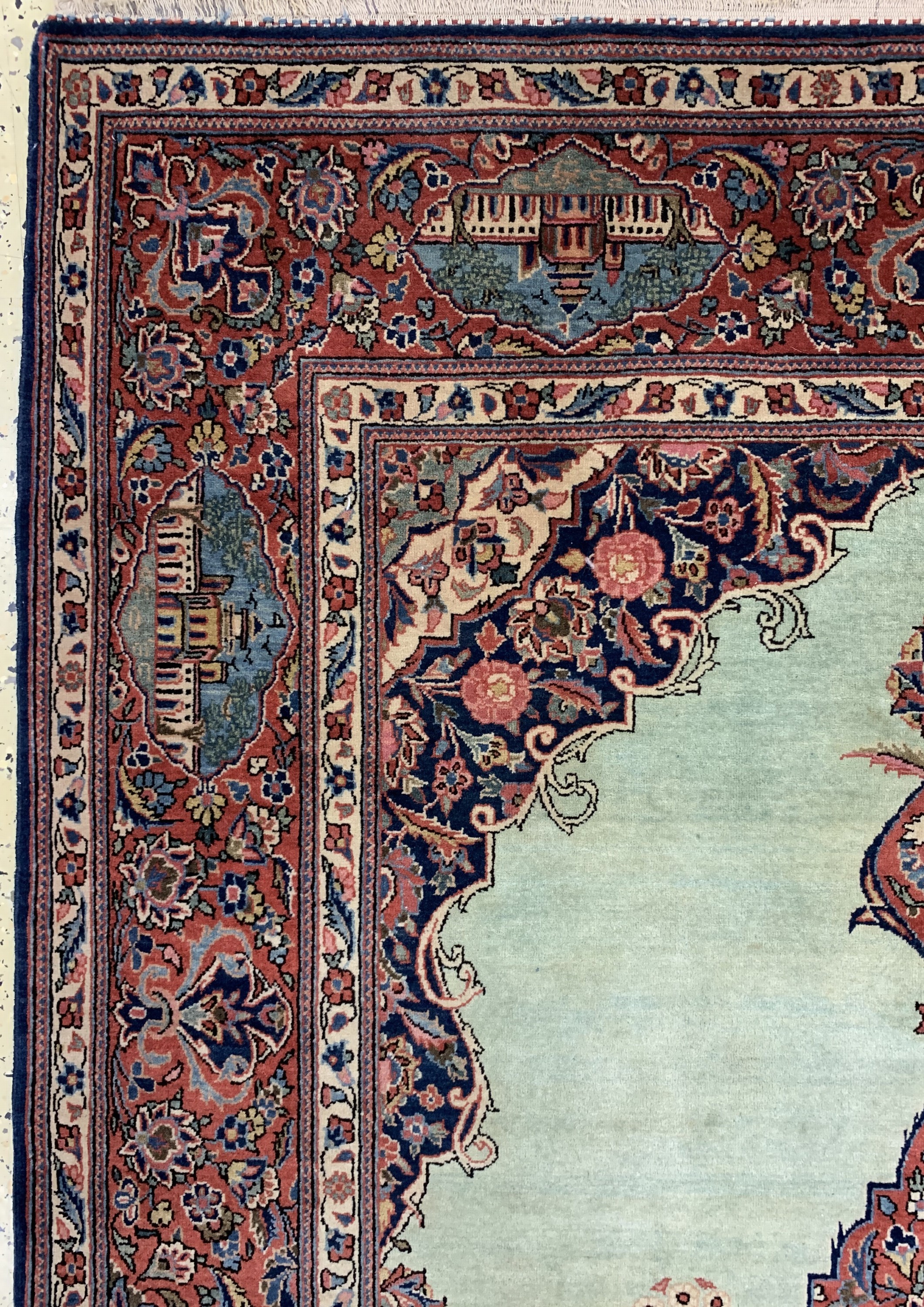 Detail d: Keschan Kork fein, Persien, Anfang 20.Jhd, Korkwolle auf Baumwolle, ca. 204 x 127 cm, Reinigungsbedürftig, EHZ: 2-3