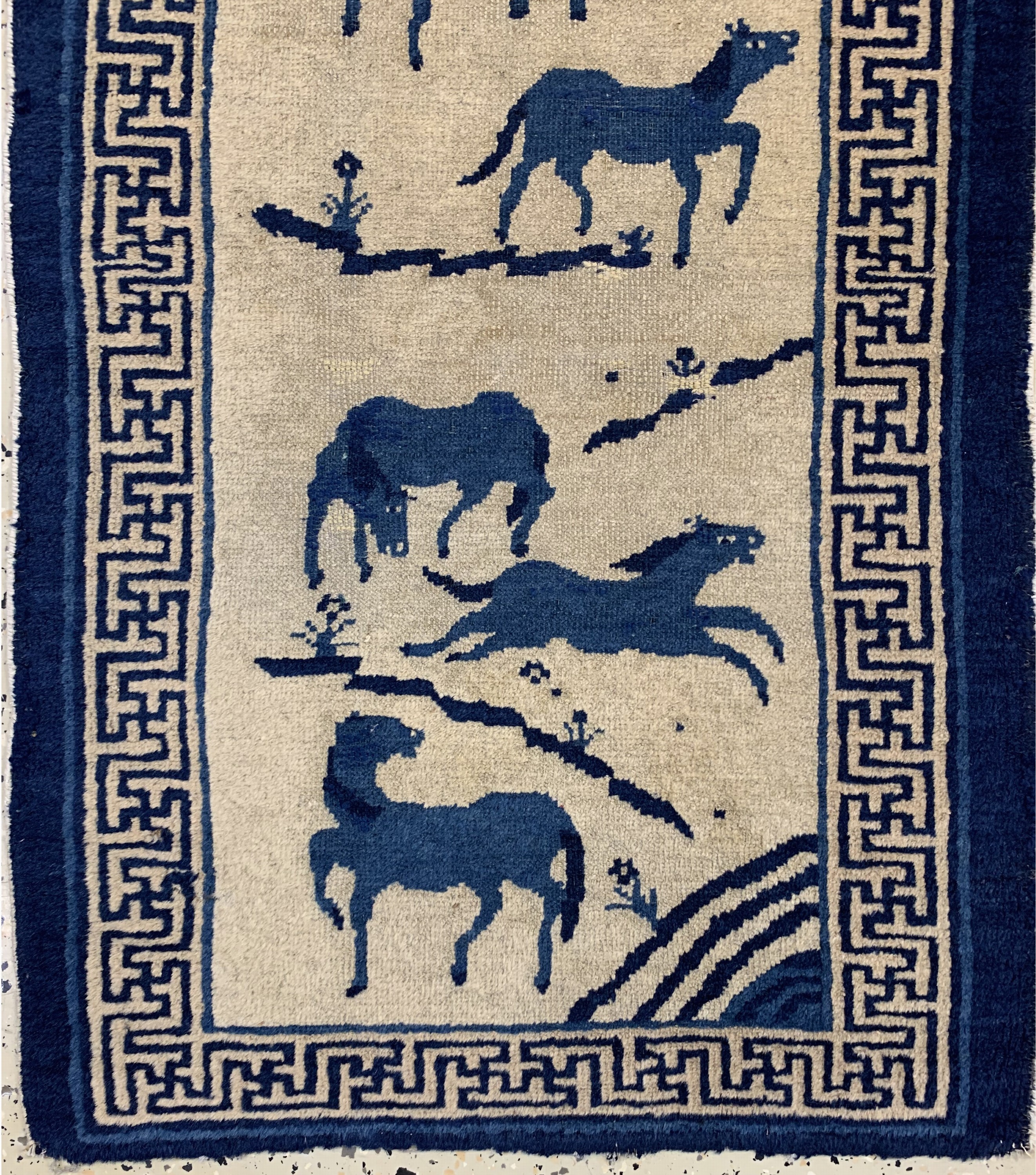 Detail a: Antiker Peking China, "6 Heilige Pferde", 18.Jhd, Wolle auf Baumwolle, ca. 115 x 64 cm, EHZ: 4