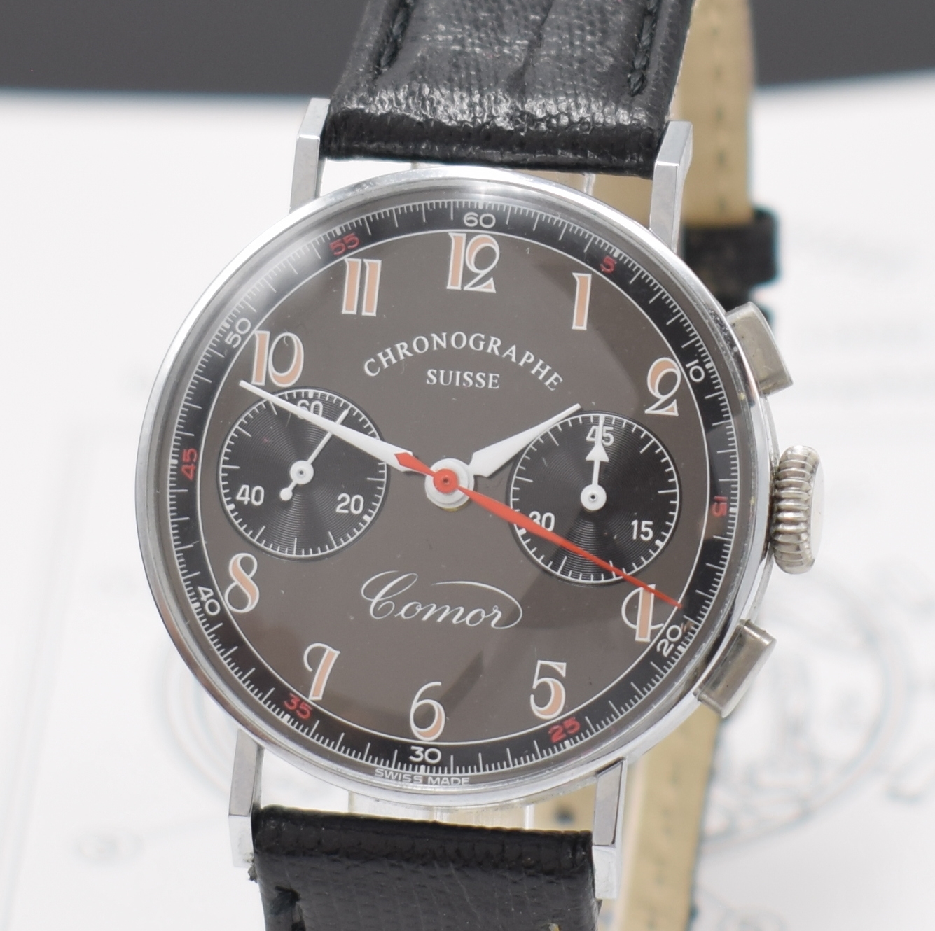 Detail a: COMOR / CHRONOGRAPHE SUISSE limitierter, nahezu neuwertiger Armbandchronograph, Schweiz lt. orig. Pap. verk. 1996, Handaufzug, verchr. Geh., ...