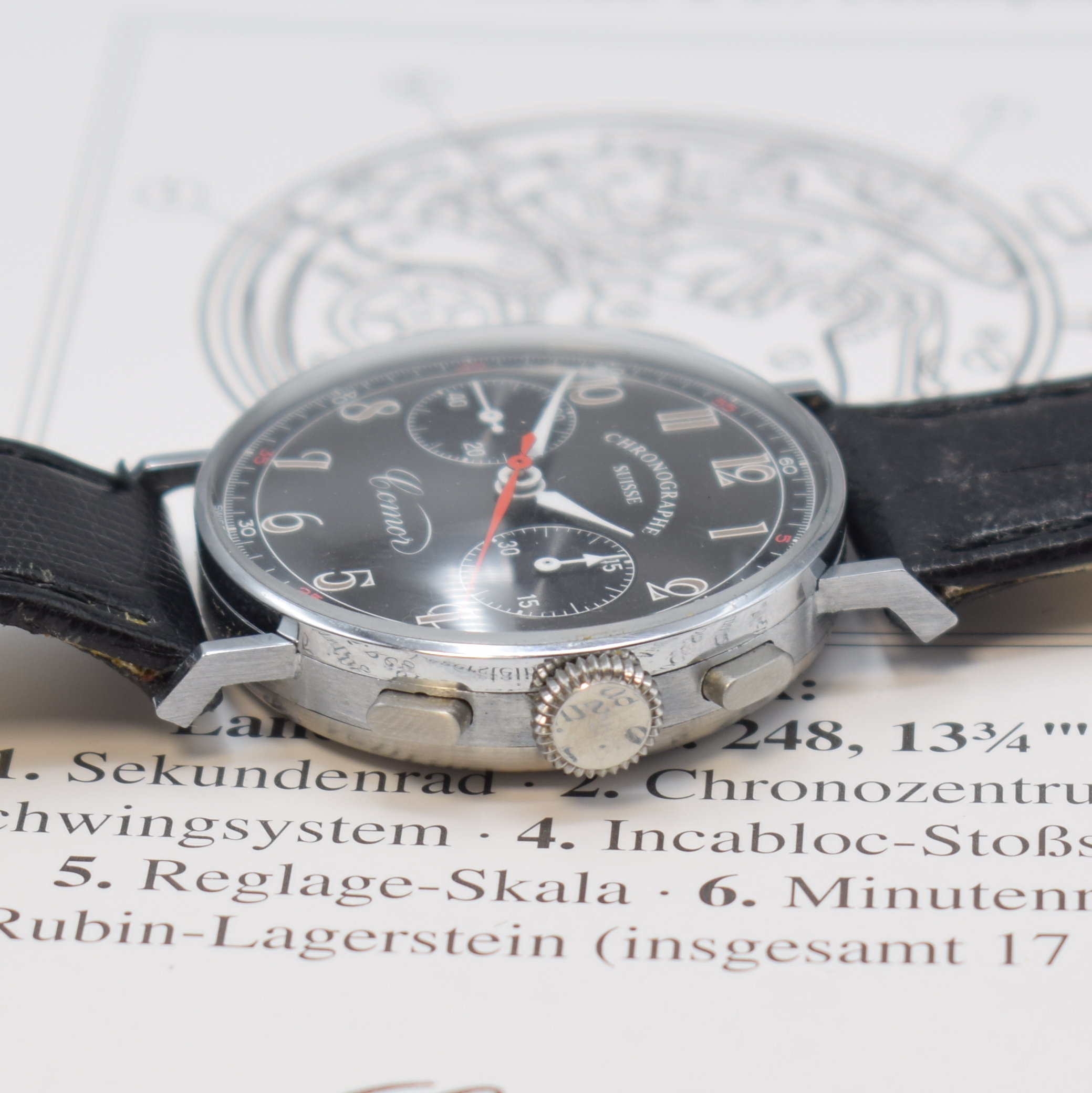 Detail b: COMOR / CHRONOGRAPHE SUISSE limitierter, nahezu neuwertiger Armbandchronograph, Schweiz lt. orig. Pap. verk. 1996, Handaufzug, verchr. Geh., ...
