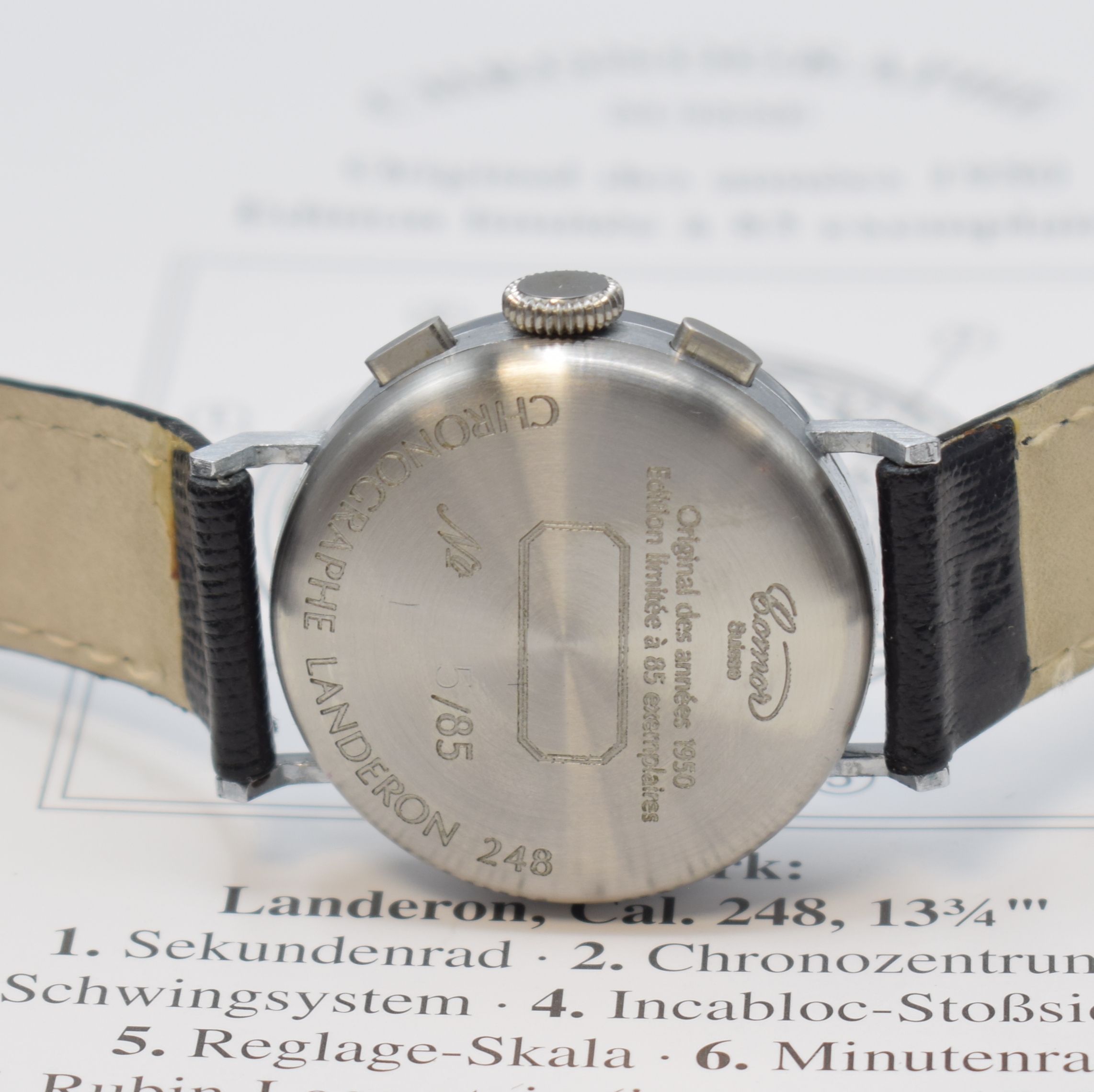 Detail c: COMOR / CHRONOGRAPHE SUISSE limitierter, nahezu neuwertiger Armbandchronograph, Schweiz lt. orig. Pap. verk. 1996, Handaufzug, verchr. Geh., ...