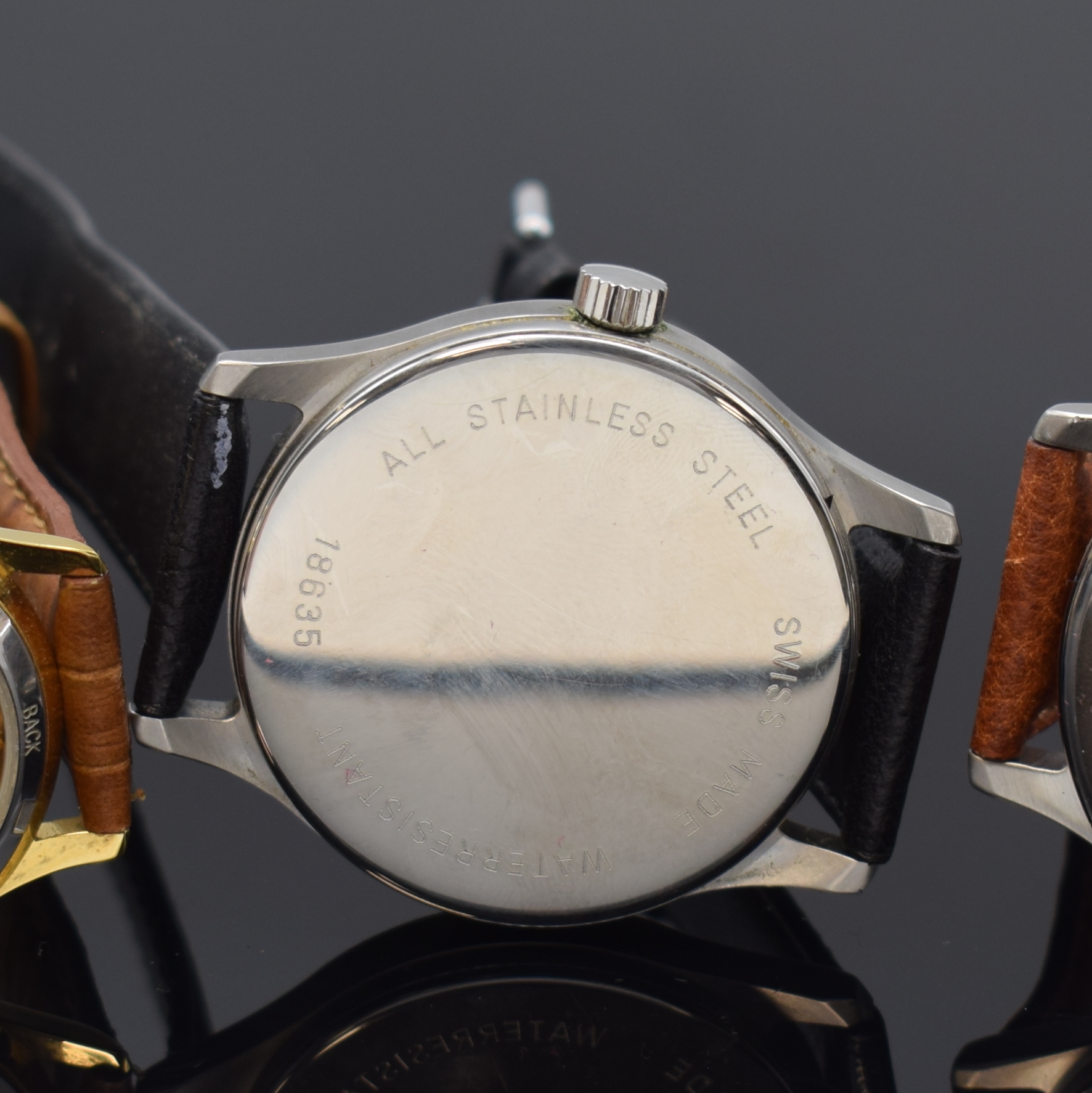 Detail e: HEBE 3 nahezu neuwertige Armbanduhren, Schweiz um 2000, 2 x große, satinierte Stahlgeh. m. aufgedr. Böden, Zifferblätter m. kl. Sek. b. 6, 1 x ...