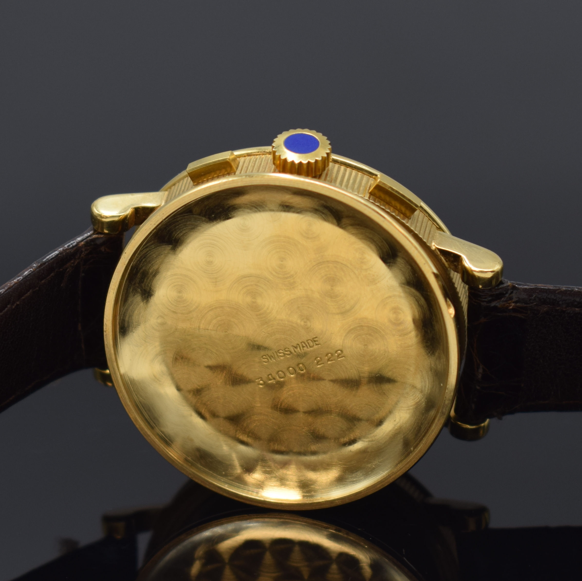 Detail e: EBERHARD limitierter Jbiläums Schaltradchronograph, Schweiz um 1987, Handaufzug, verg. Geh. m. Münzrand, Boden u. Glasrand aufgedr., weisses ...