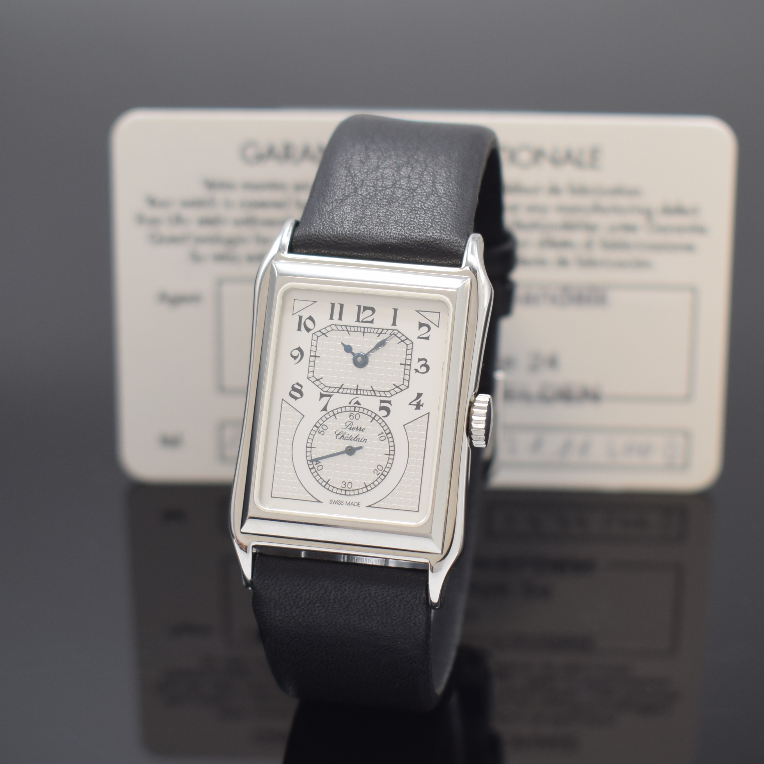 PIERRE CHATELAIN Armbanduhr, Handaufzug, Edelstahlgeh. beids. vergl., Boden aufgedr., 2-farb. Zifferbl., gebl. Zeiger, Anz. v. Std. und Min. bei 12, ...