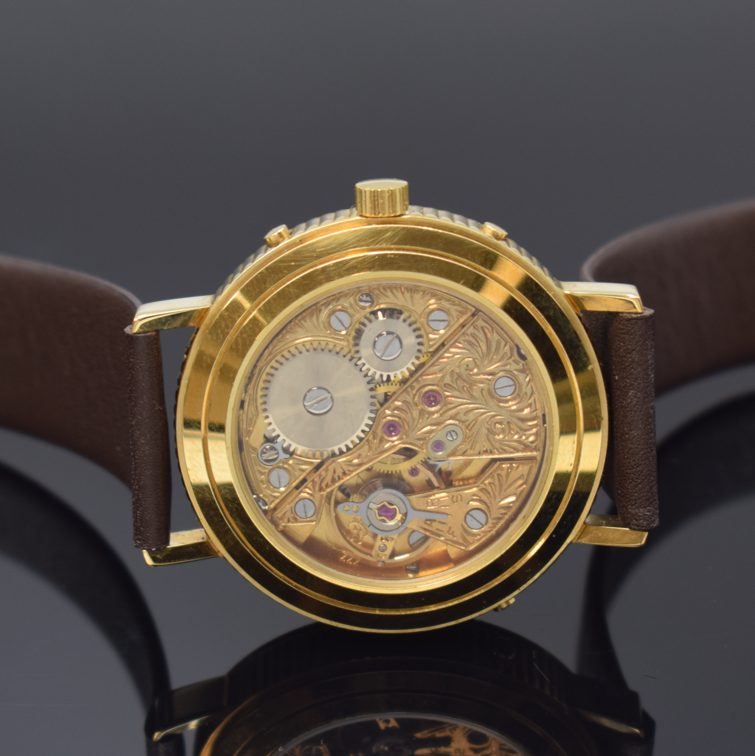 Detail d: BENEDICT Super De Luxe Herrenarmbanduhr mit Vollkalender inklusive Mondphase, Schweiz um 1990, Handaufzug, verg. Geh., Münzrand, beids. vergl., ...