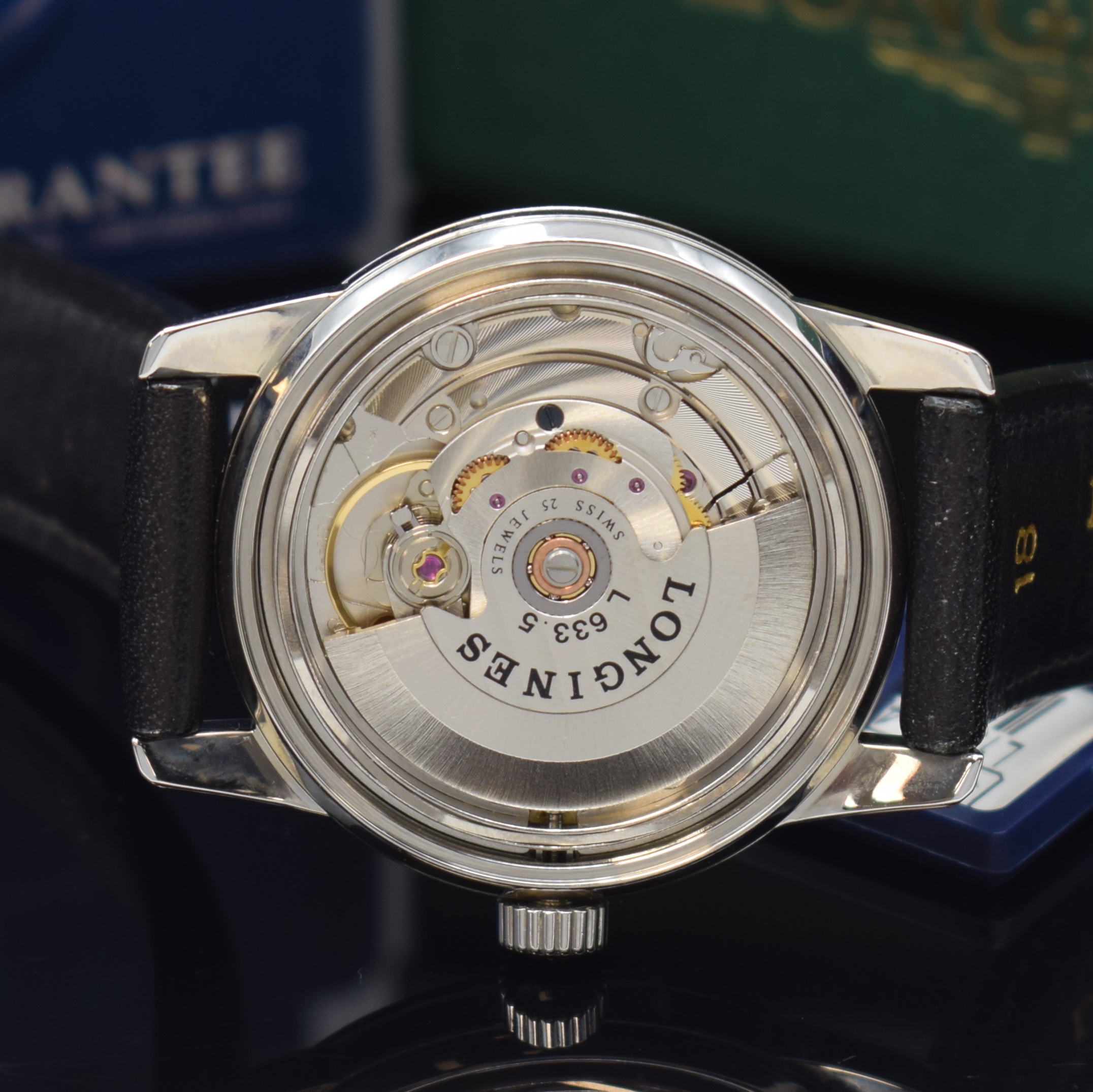 Detail f: LONGINES Conquest Herrenarmbanduhr Referenz L1.611.4, Automatik, Edelstahlgeh. inkl. orig. Lederband m. orig. Dornschl., Boden m. email. Goldplakette ...
