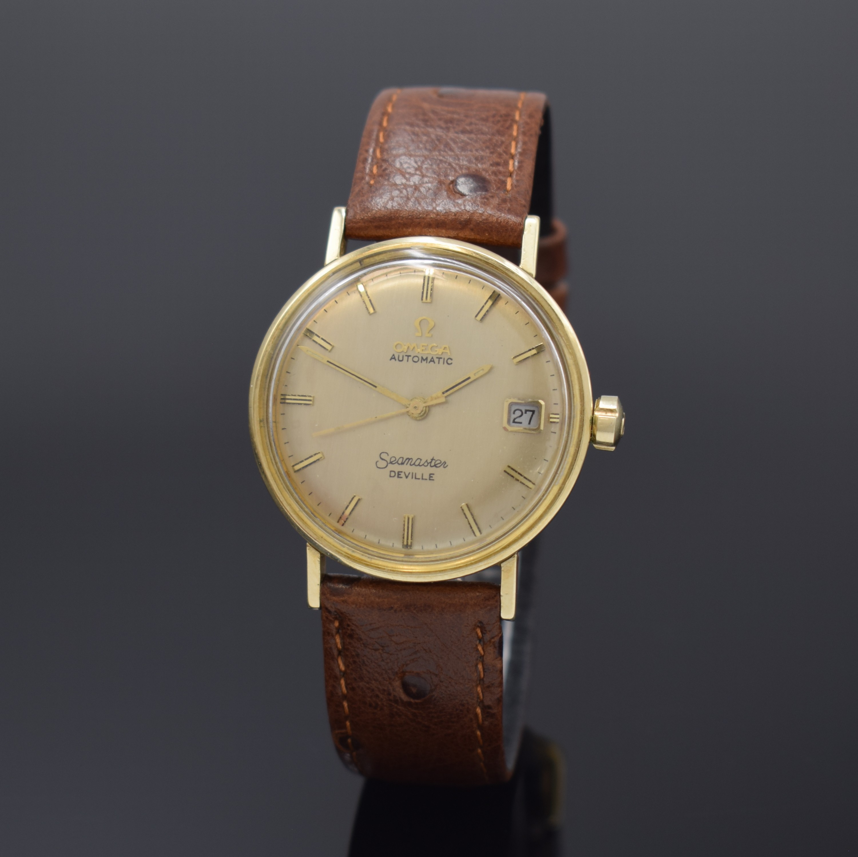 OMEGA Herrenarmbanduhr Seamaster De Ville, Automatik, Schweiz um 1969, verg. Einschalengeh., Glasrand aufgedr., gold. orig. Zifferblatt m. aufges. ...