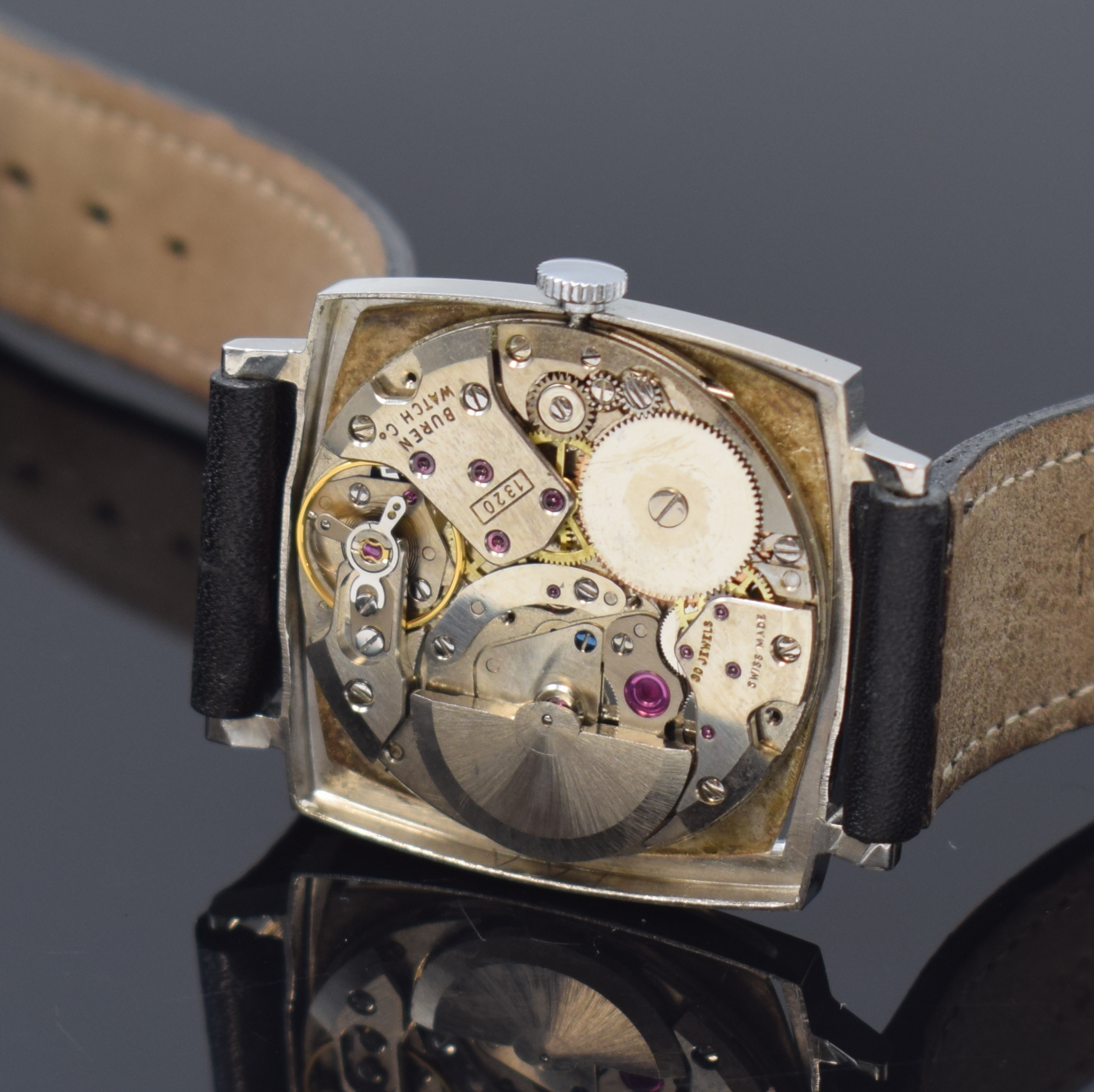 Detail f: INTRA-MATIC 2 Armbanduhren von Hamilton und Buren in Stahl, Schweiz um 1965, Automatik, 1.) HAMILTON, 3-tlg. Geh., Boden u. Glasrand aufgedr., silb. ...