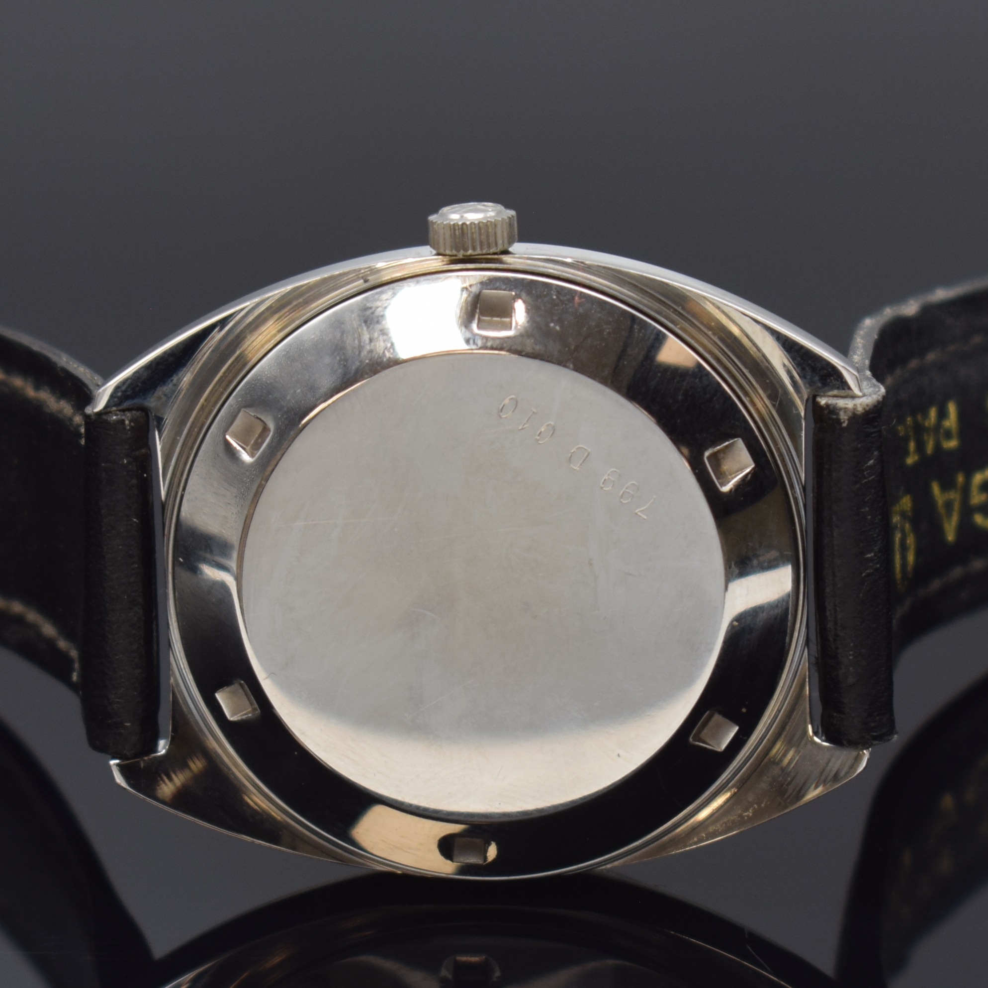 Detail c: ZENITH Autosport Herrenarmbanduhr in Stahl, Schweiz um 1970, Automatik, 2-tlg. Geh., Boden verschr., silb. Zifferbl., silb. Indizes u. Zeiger, Datum ...