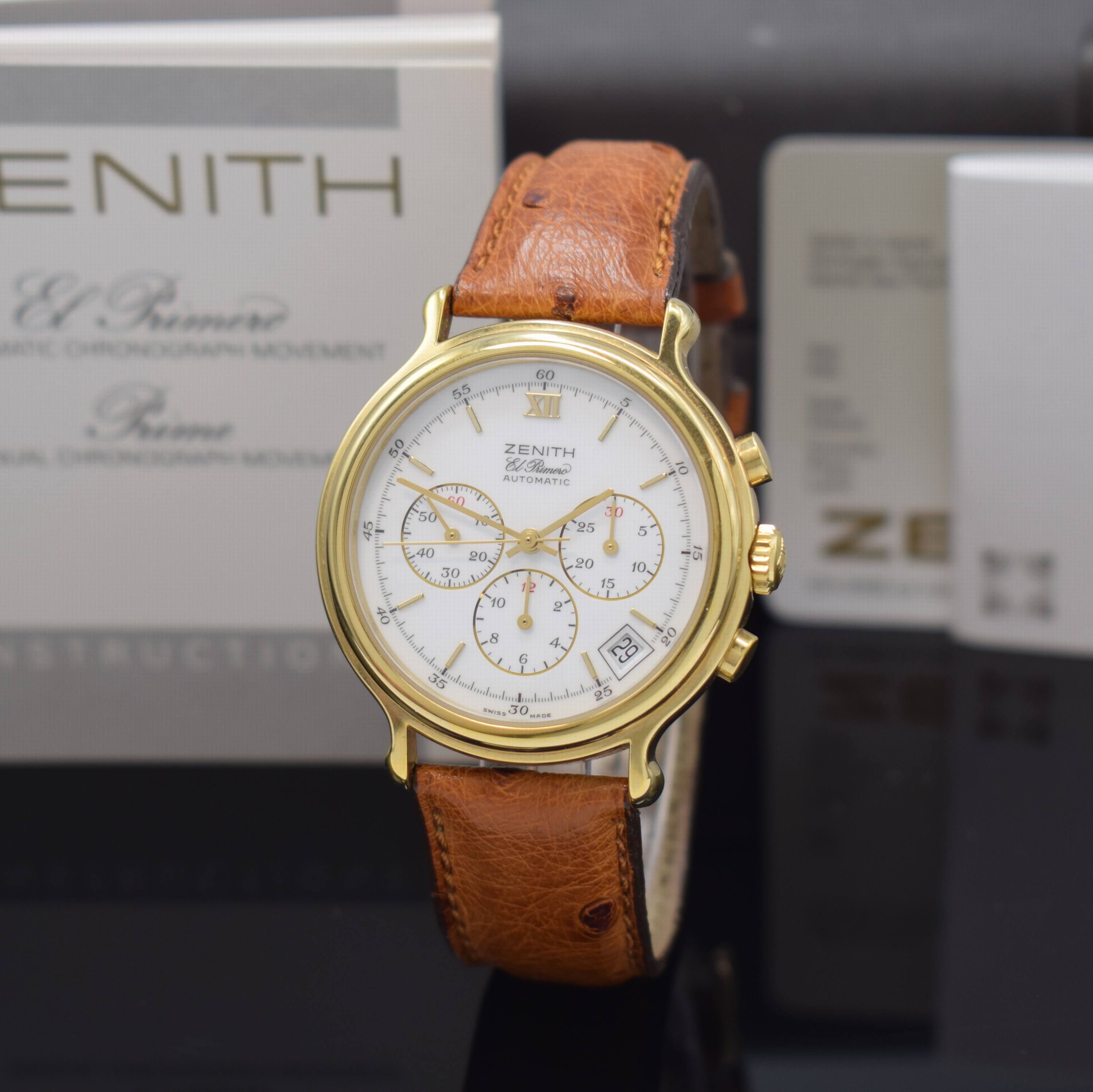 ZENITH El Primero Schaltradchronograph Referenz 20.0143.400, Schweiz lt. orig. Pap. verk. 1999, Automatik, verg. Geh. beids. vergl., Boden aufgedr., ...