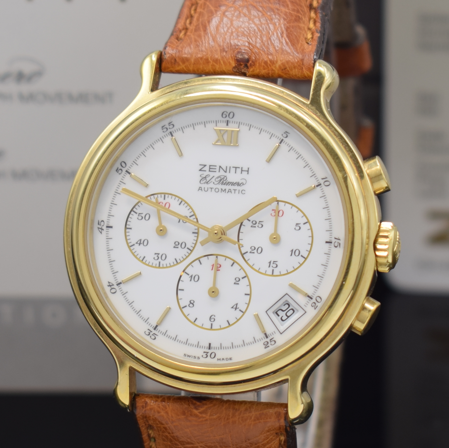Detail a: ZENITH El Primero Schaltradchronograph Referenz 20.0143.400, Schweiz lt. orig. Pap. verk. 1999, Automatik, verg. Geh. beids. vergl., Boden aufgedr., ...