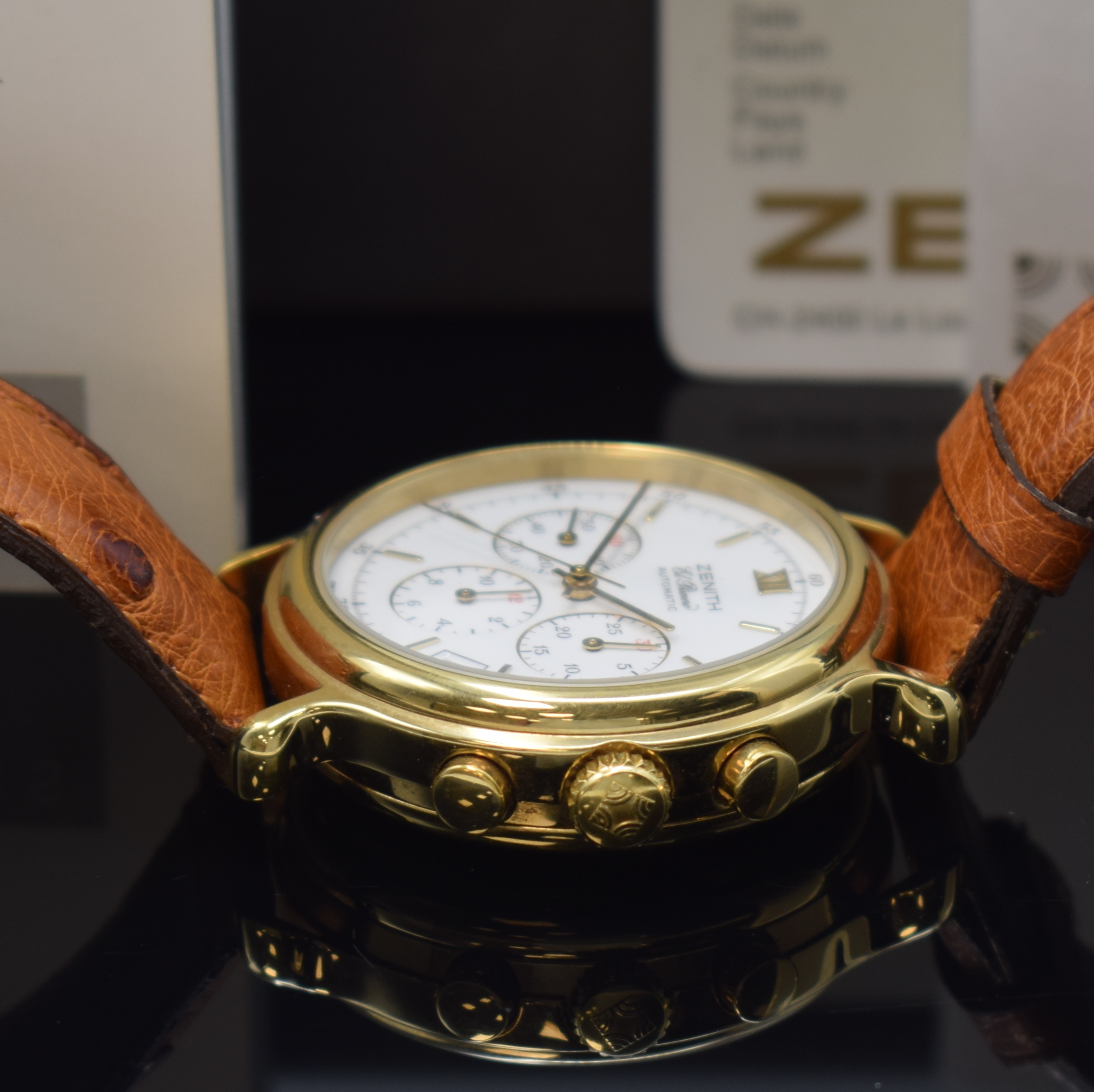 Detail c: ZENITH El Primero Schaltradchronograph Referenz 20.0143.400, Schweiz lt. orig. Pap. verk. 1999, Automatik, verg. Geh. beids. vergl., Boden aufgedr., ...